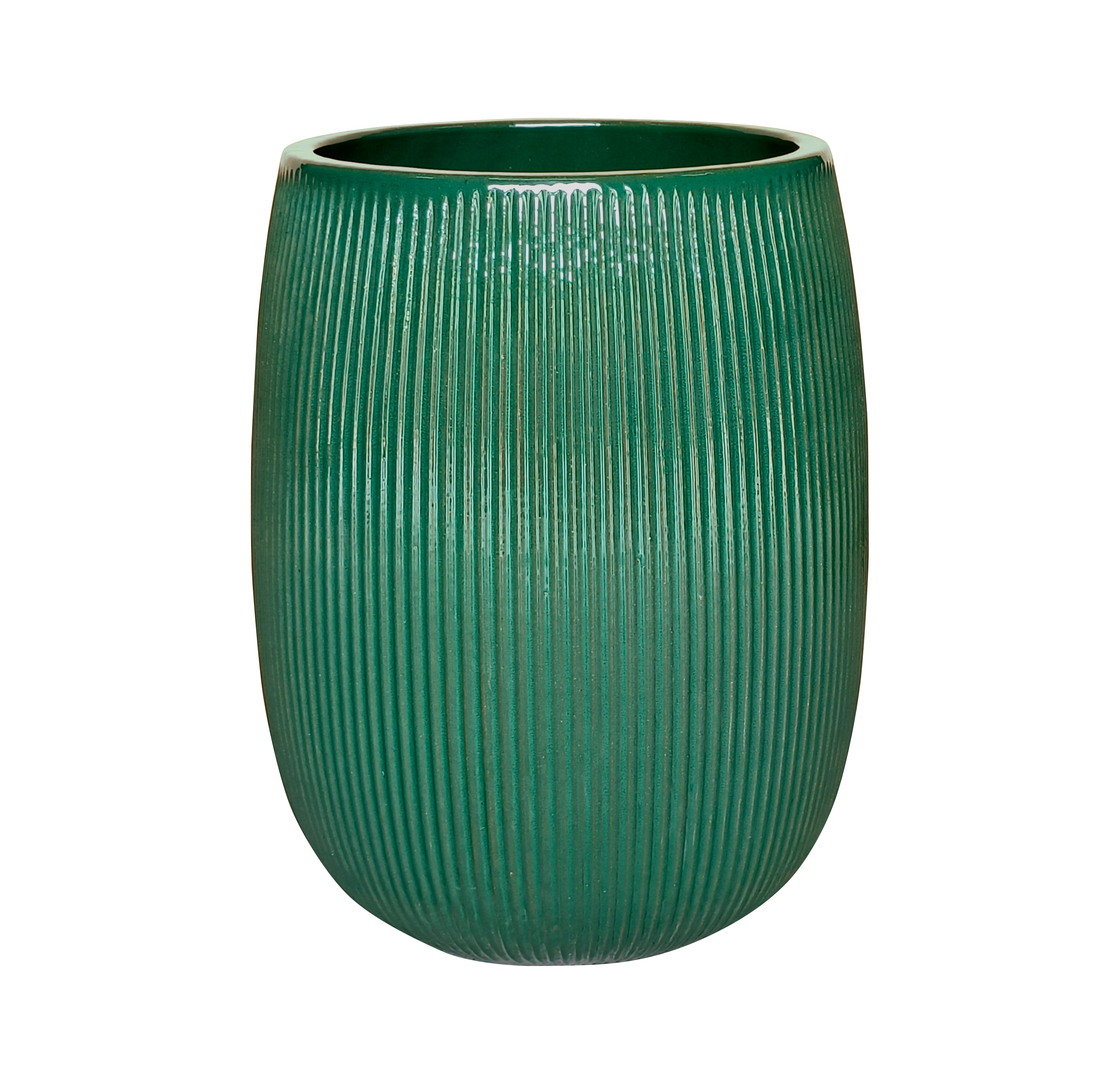 allen + roth GO2025-FHR-2 Round 16.54-in W Extra Large Green Glazed ceramic Indoor/Outdoor Planter with Drainage Holes