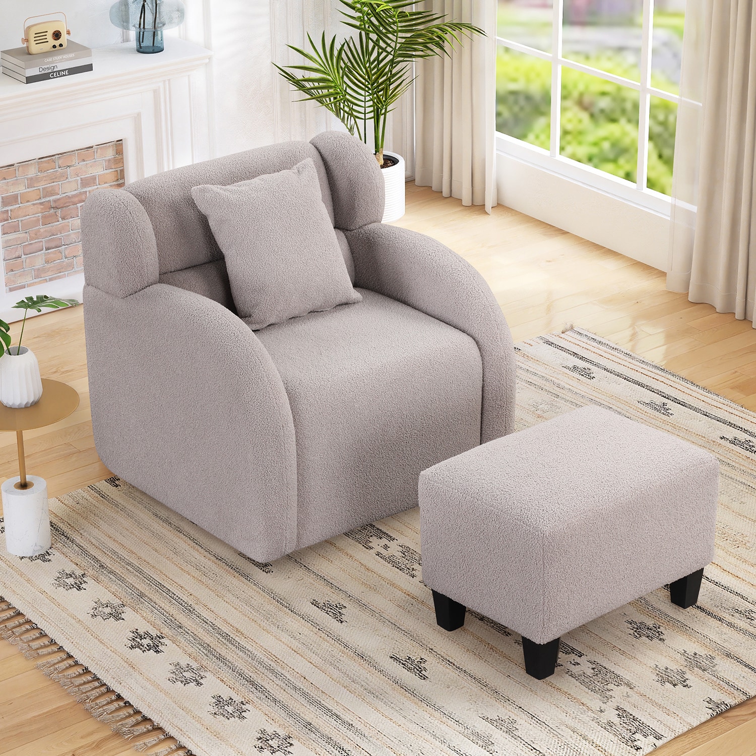 Swivel Armchair With Ottoman For Living Room, Bedroom And Office