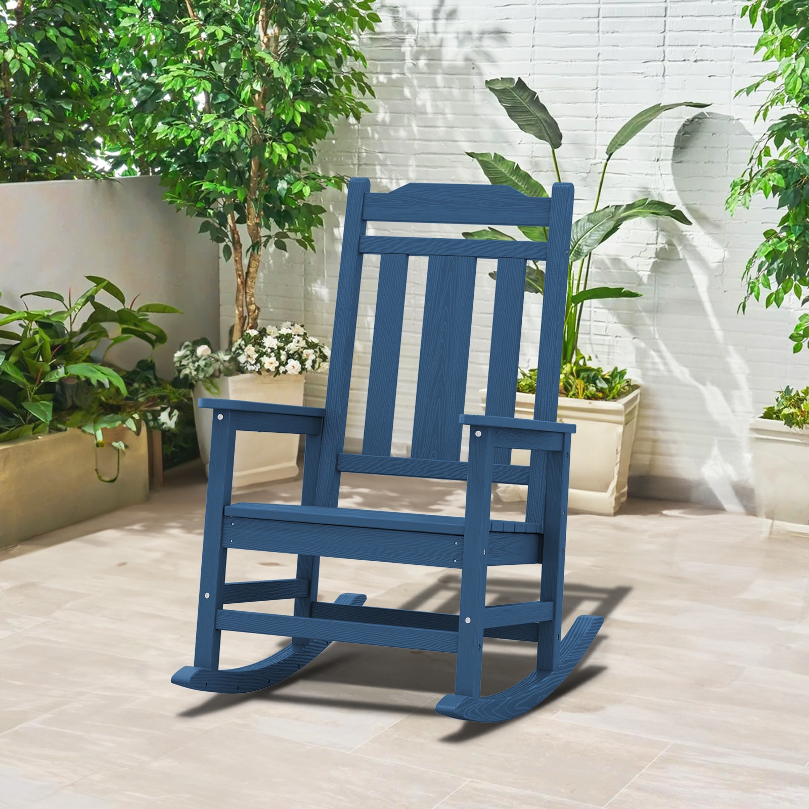 VOUA JCTY-CE HDPE Patio Rocking Chairs NAVY HDPE Frame Rocking Chair with Slat Seat