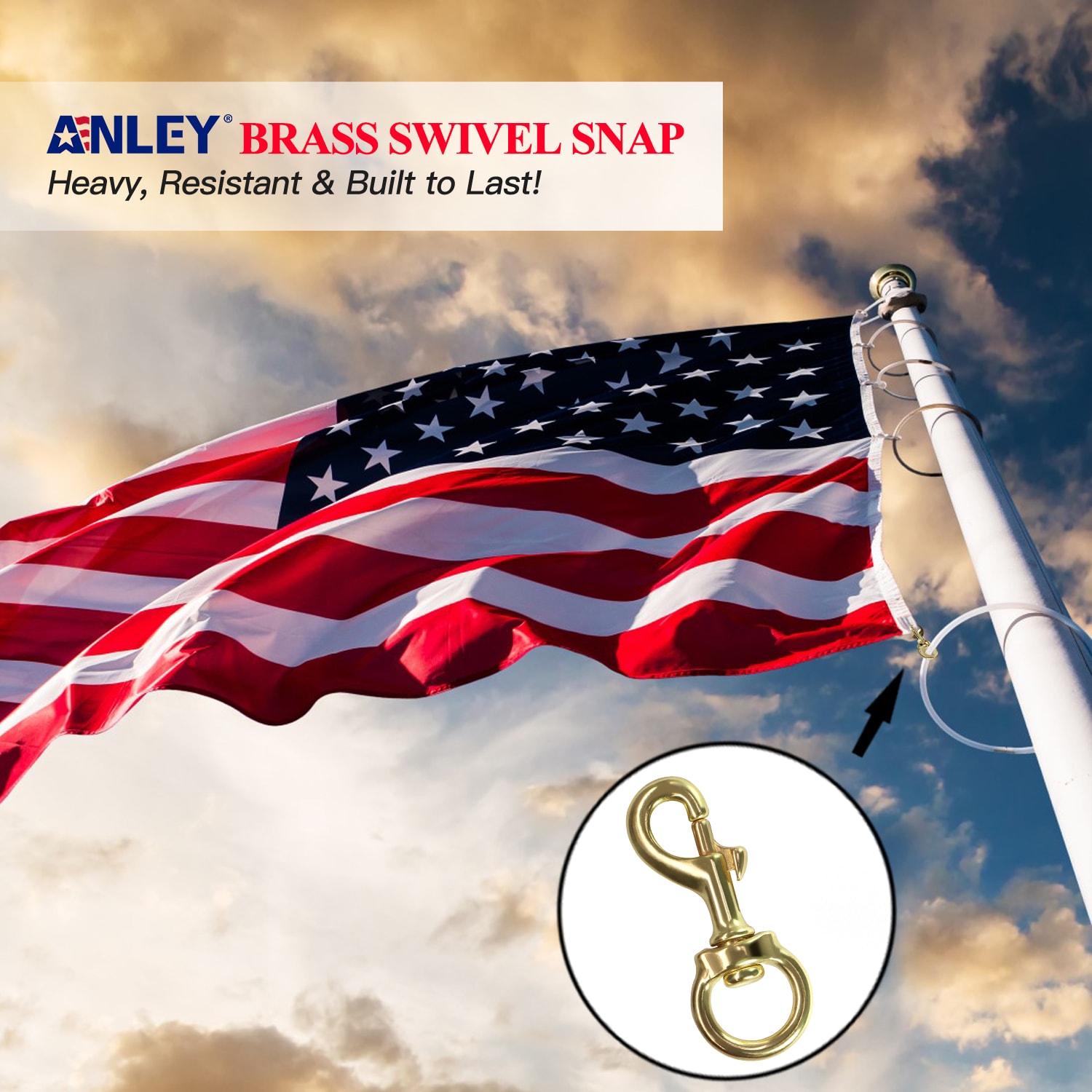 Anley Brass Swivel Snap Hook - 3.3 Inch in the Flag Accessories