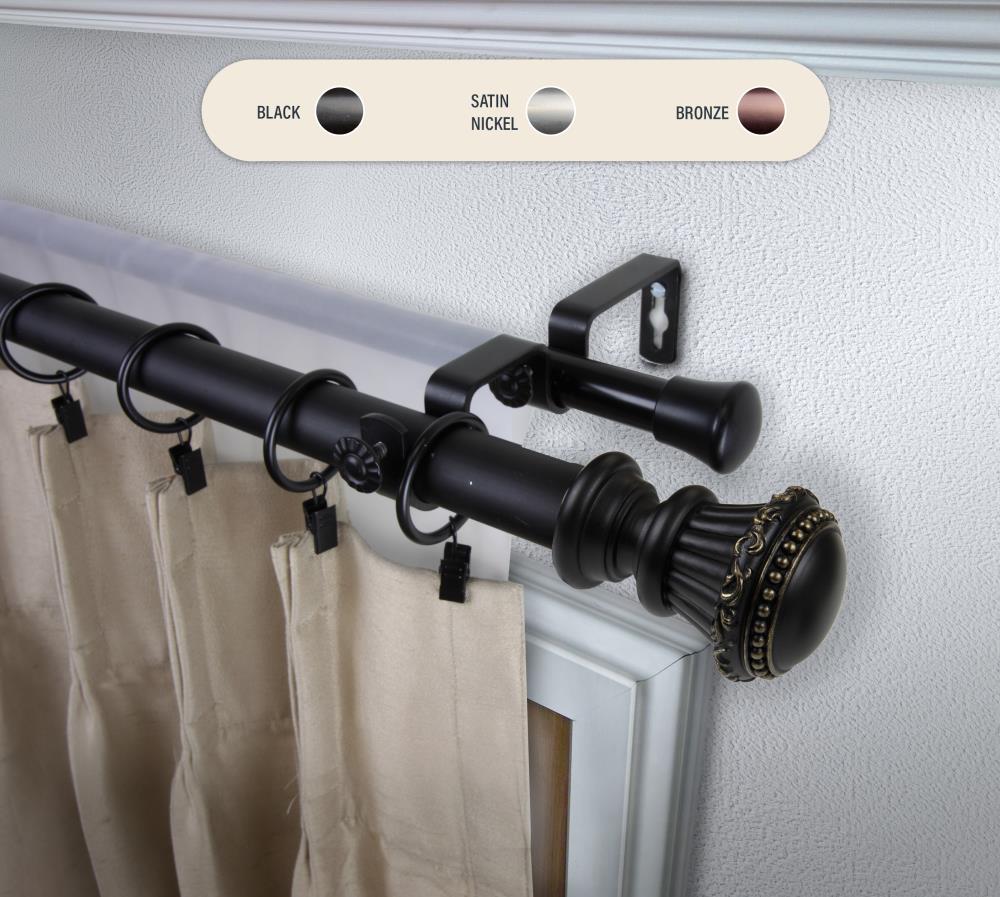 Hart & Harlow L100-31-282-D 1-in Cadenza 28-in to 48-in Black Steel Double curtain rod with Finials