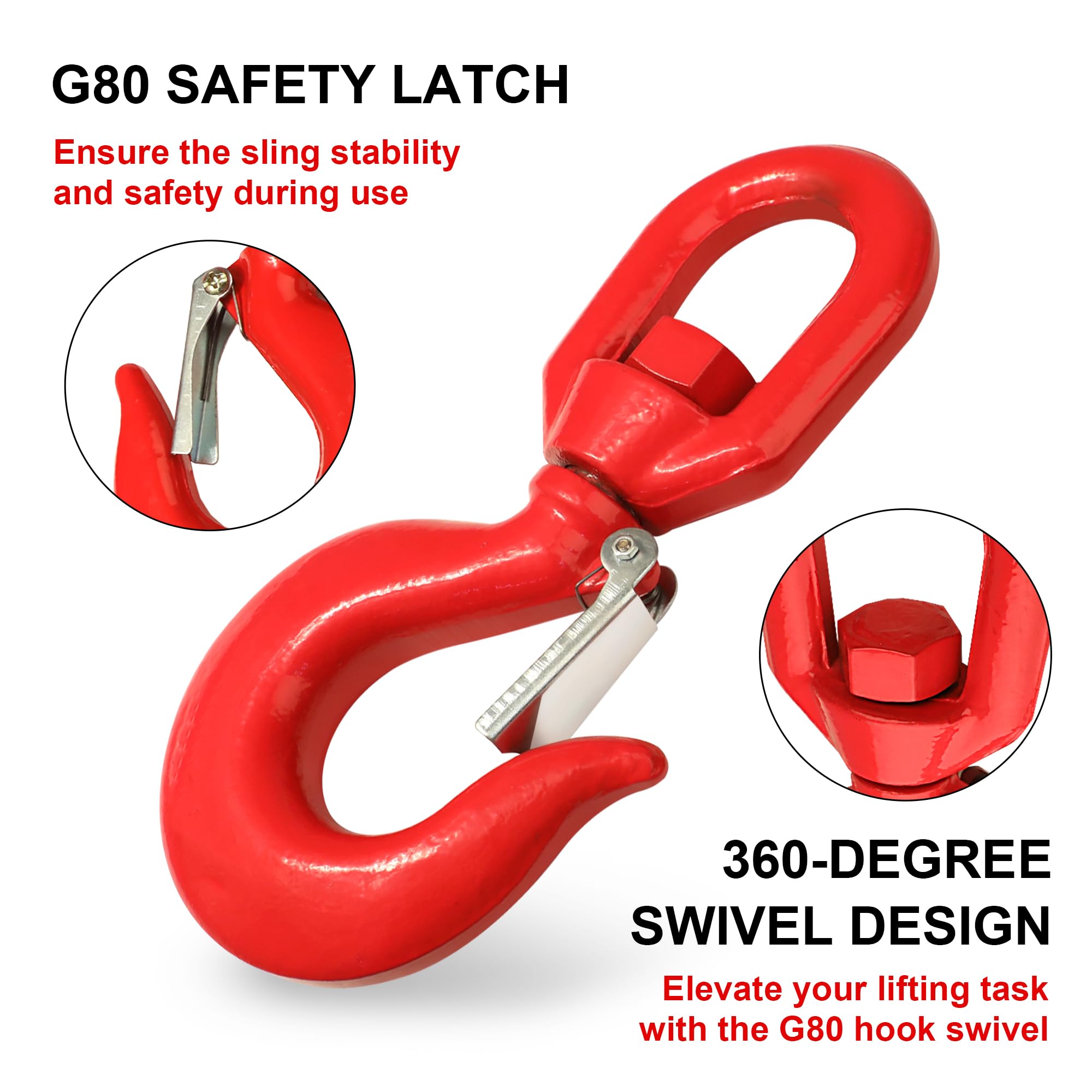 KIWDZFU 3 Ton Swivel Lifting Hook Heavy Duty Alloy Steel Rigging Hoist ...