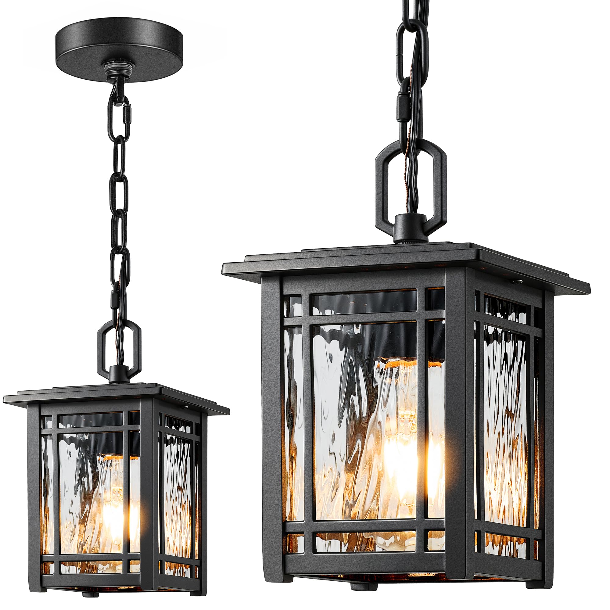 Adrinfly  Outdoor Pendant Light Modern Hanging Lantern with Adjustable Chain Matte Black Waterproof Exterior Lighting for Porch Patio Gazebo