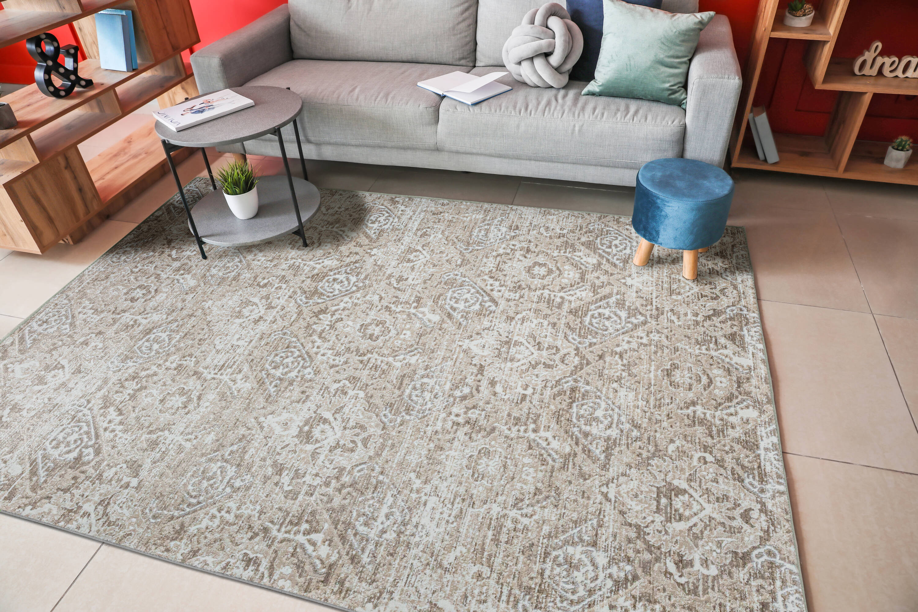 Radici USA 1244/1001/BEIGE 3 x 5 (ft) Loomed Polypropylene Beige Rectangular Indoor Geometric Mid-Century Modern Area rug