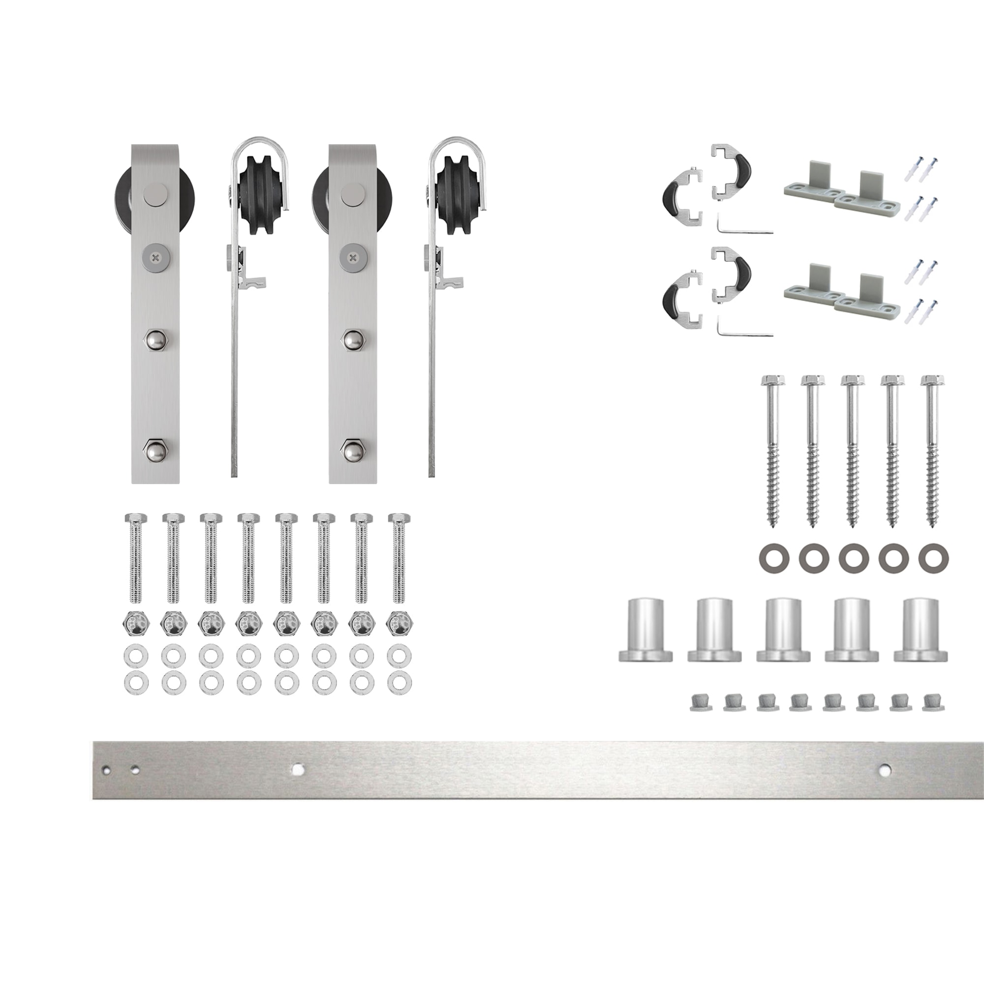 HOMACER YT2DNZ072C 72-in Brushed Brushed Nickel Indoor J-strap Double Barn door hardware kit