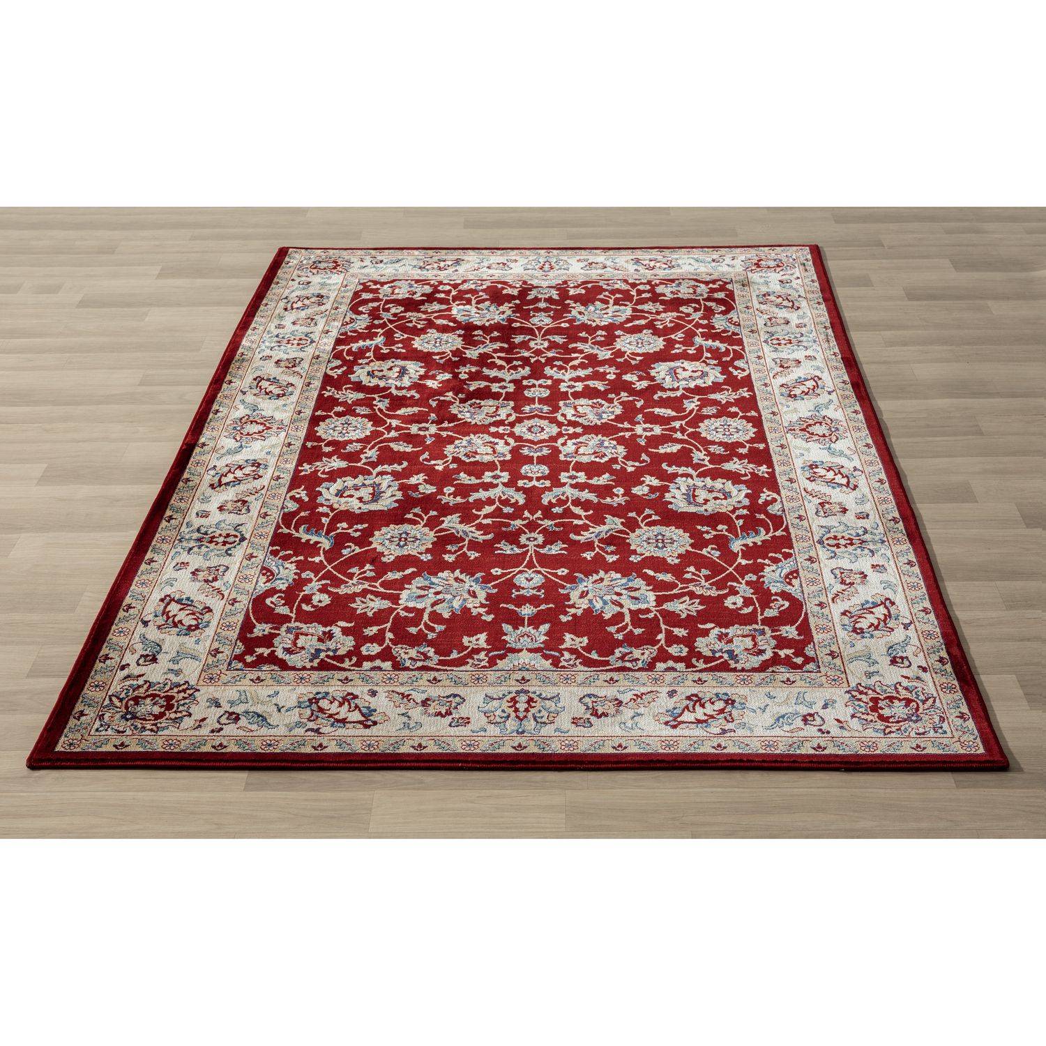 Crafted Floral Pattern Red Polyester Area Carpet - WallMantra