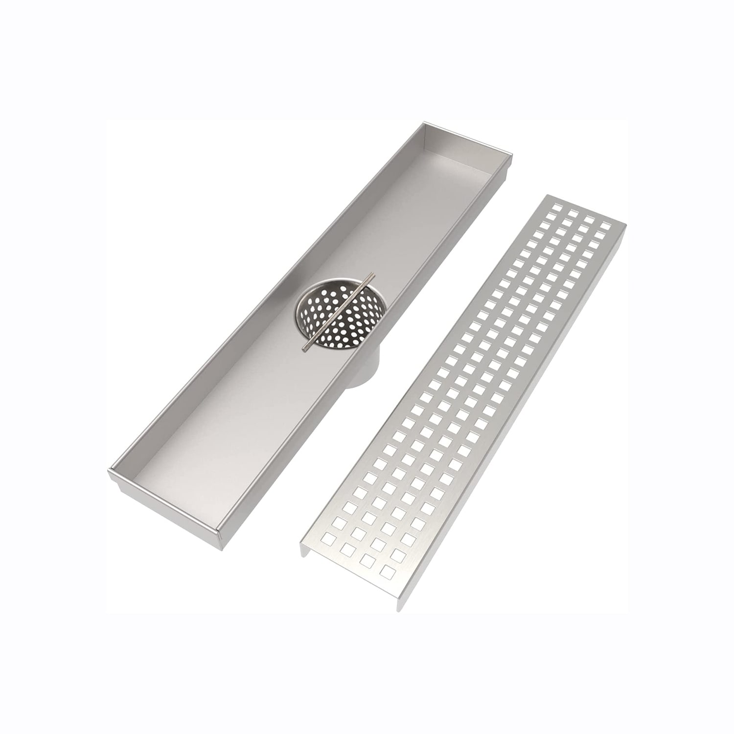 MYRYY - 12 inch Linear Stainless Steel Shower Drain with Hair Strainer and Leveling Feet