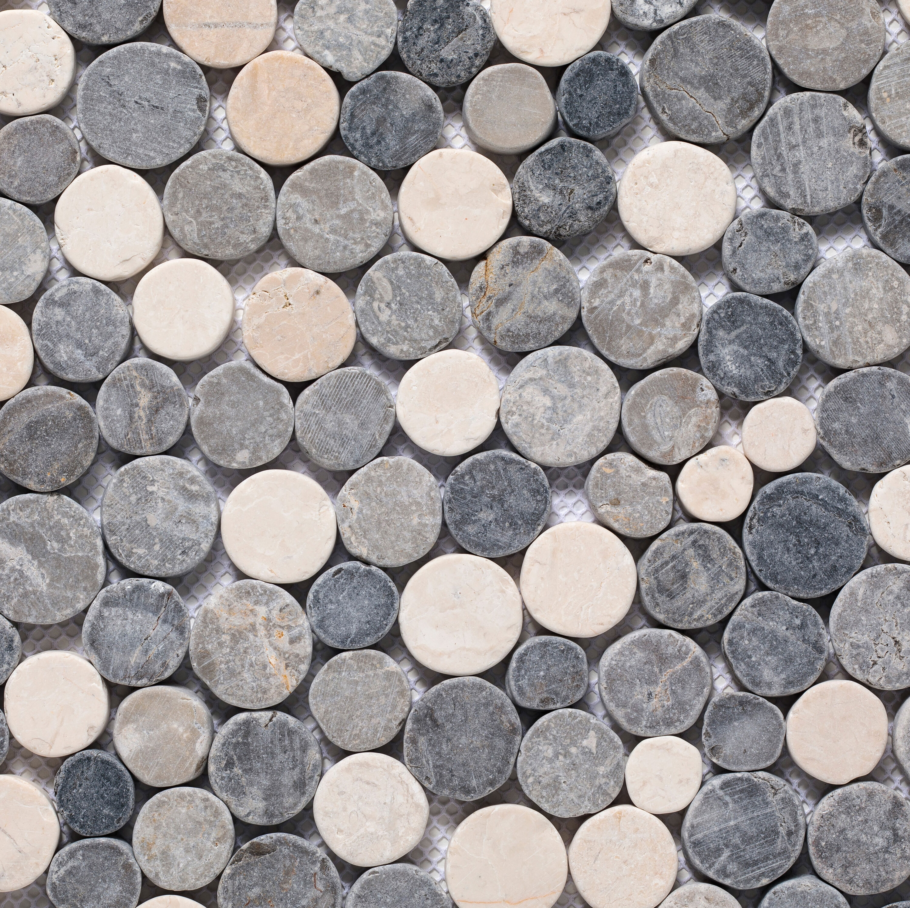 CRUZ BAY STUDIO ULSC5X7XD3RLGW Sample- Stone Penny s Grey, Sterling, White 4-in x 6-in Tumbled Penny Round Floor and Wall Tile