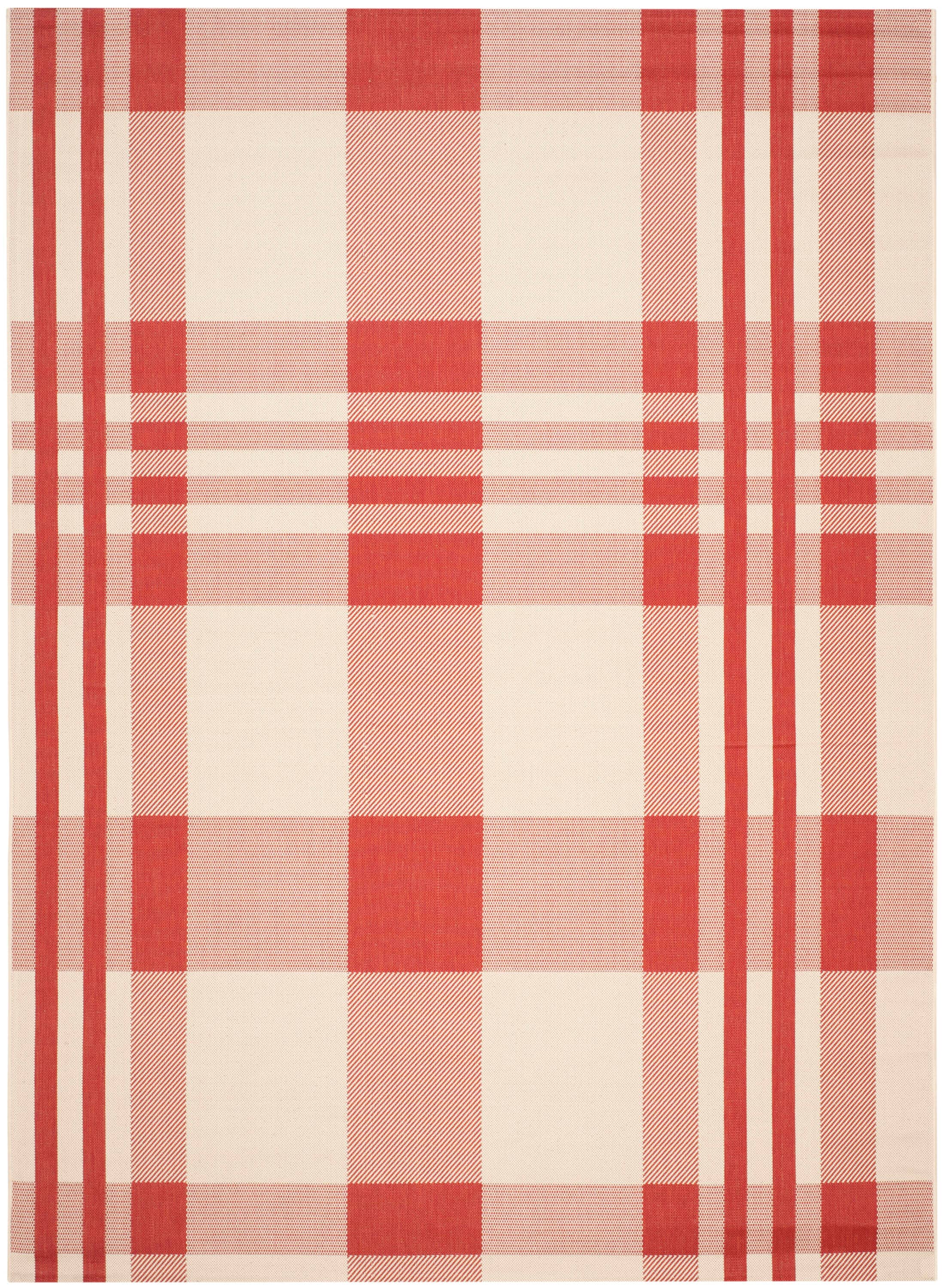 Reversible Red/Bone Synthetic Rectangular Indoor/Outdoor Rug - Easy Care, 8' x 11'