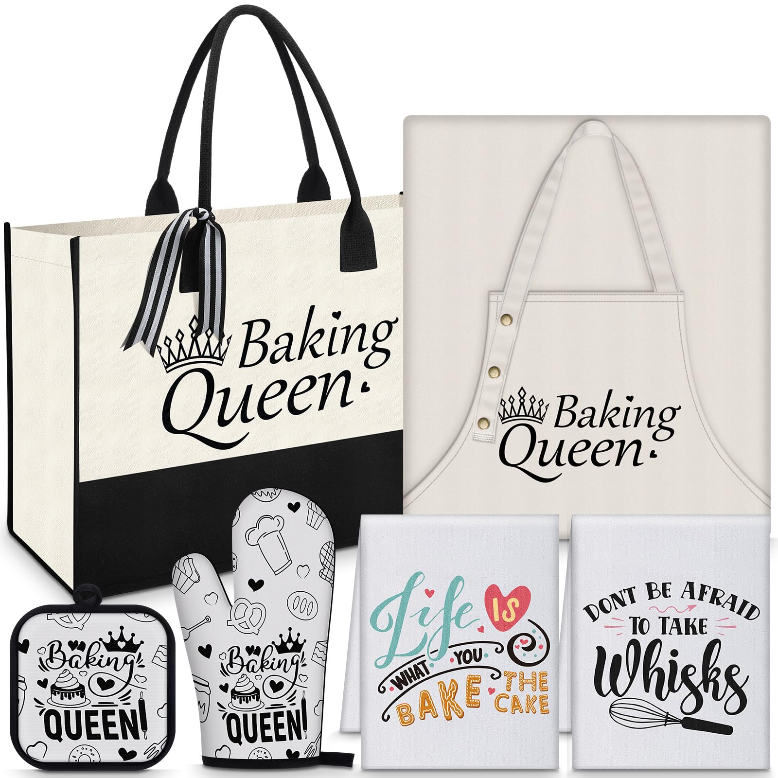 DHMHD  Baking Gift Set with Tote Bag Oven Mitts Pot Holder Kitchen Towels and Apron for Women Bakers and Cooking Enthusiasts