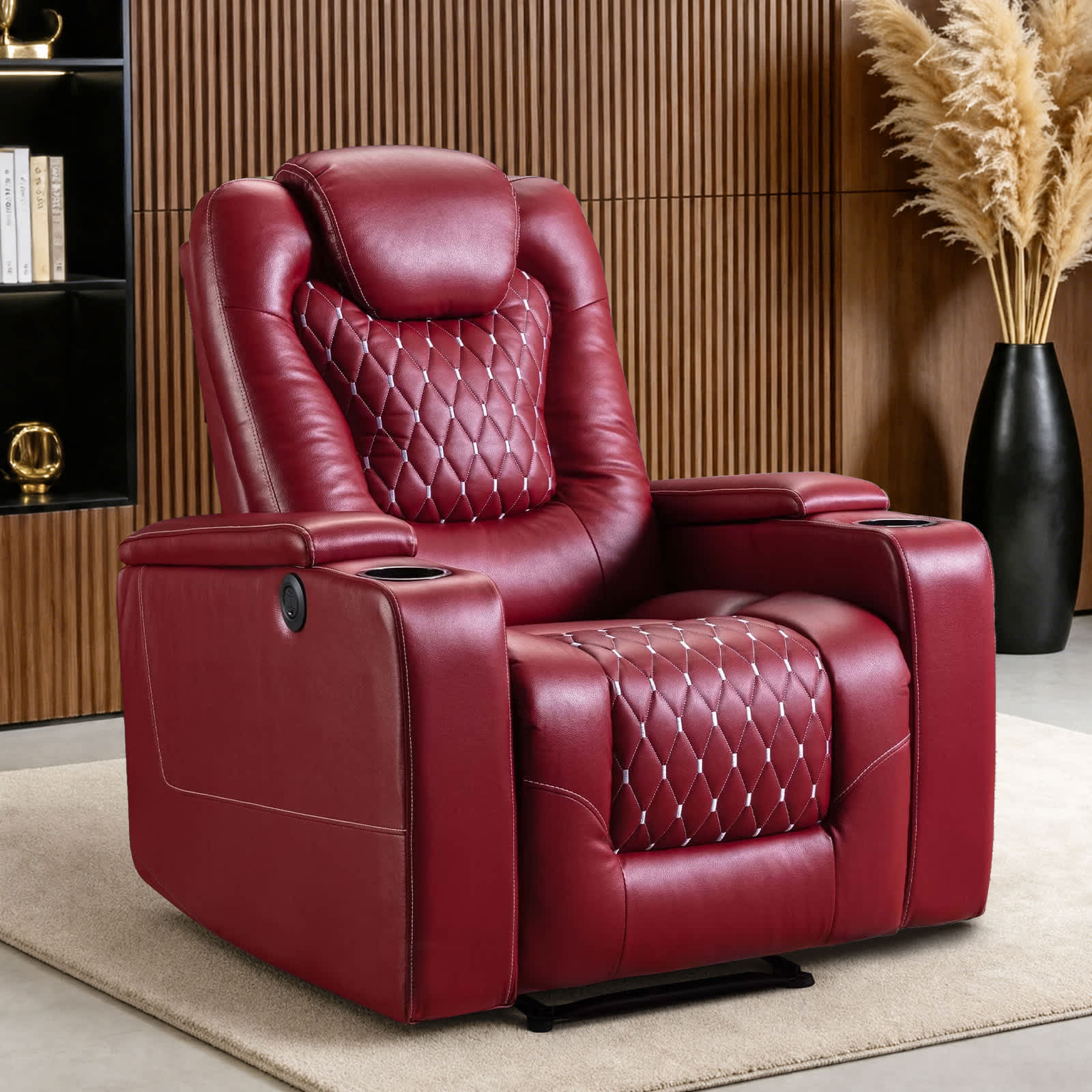 Canmov  Power Recliner Chair with USB Ports and Cup Holders Electric Home Theater Seating PU Leather Reclining Furniture with Hidden Arm Storage