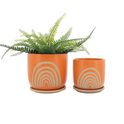 Orange, Small Ceramic Flower Pots & Utensil Holder with Rack Succulents Cactus Flower Plant Pot Handmade Royal_Z