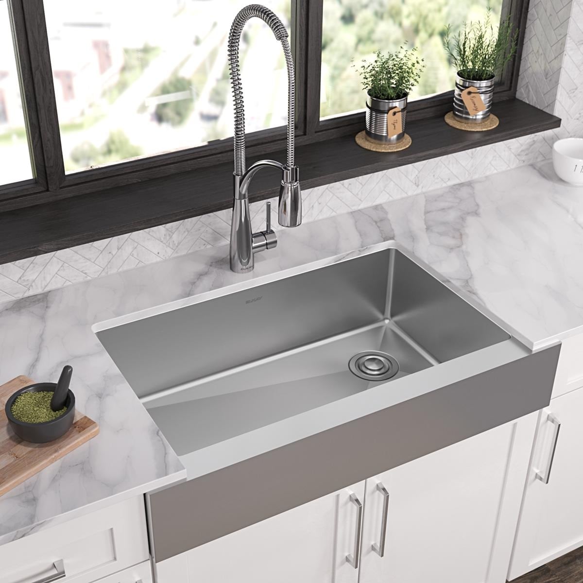 Crosstown 36" Satin Stainless Steel Farmhouse Kitchen Sink