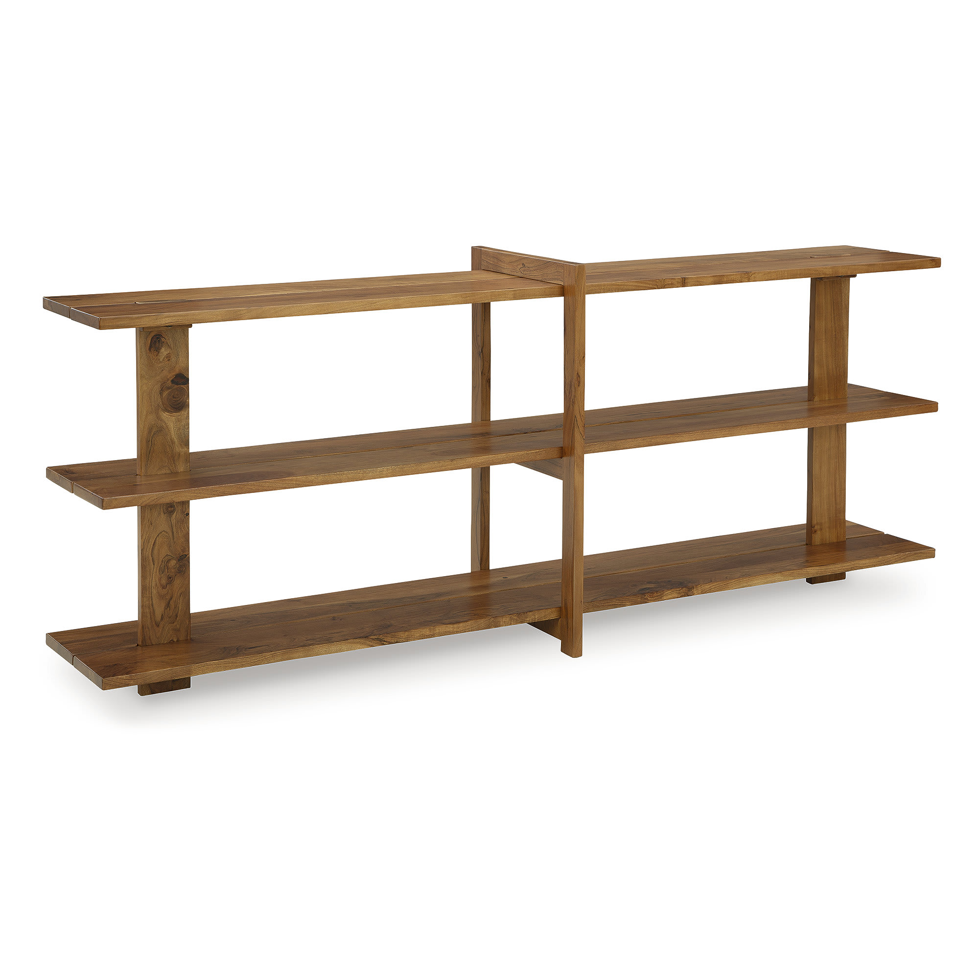 Signature Design by Ashley A4000593 Fayemour Warm Honey Brown Acacia Wood Console Sofa Table with Three Fixed Shelves