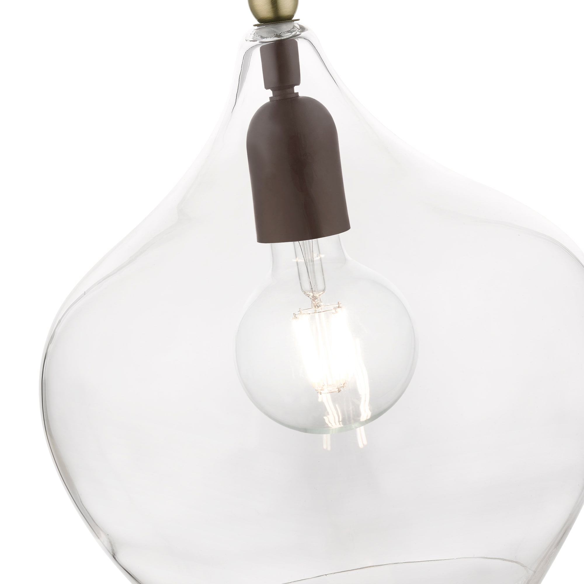 Aldrich Clear Glass Pendant Light with Bronze and Brass Accents