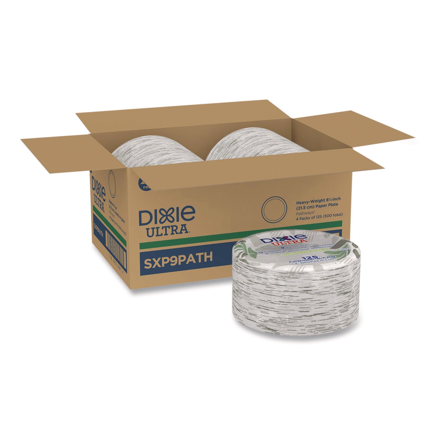 Dixie Pathways Soak Proof Shield Heavyweight Paper Plates 8.5 in dia Green/Burgundy 125/Pack