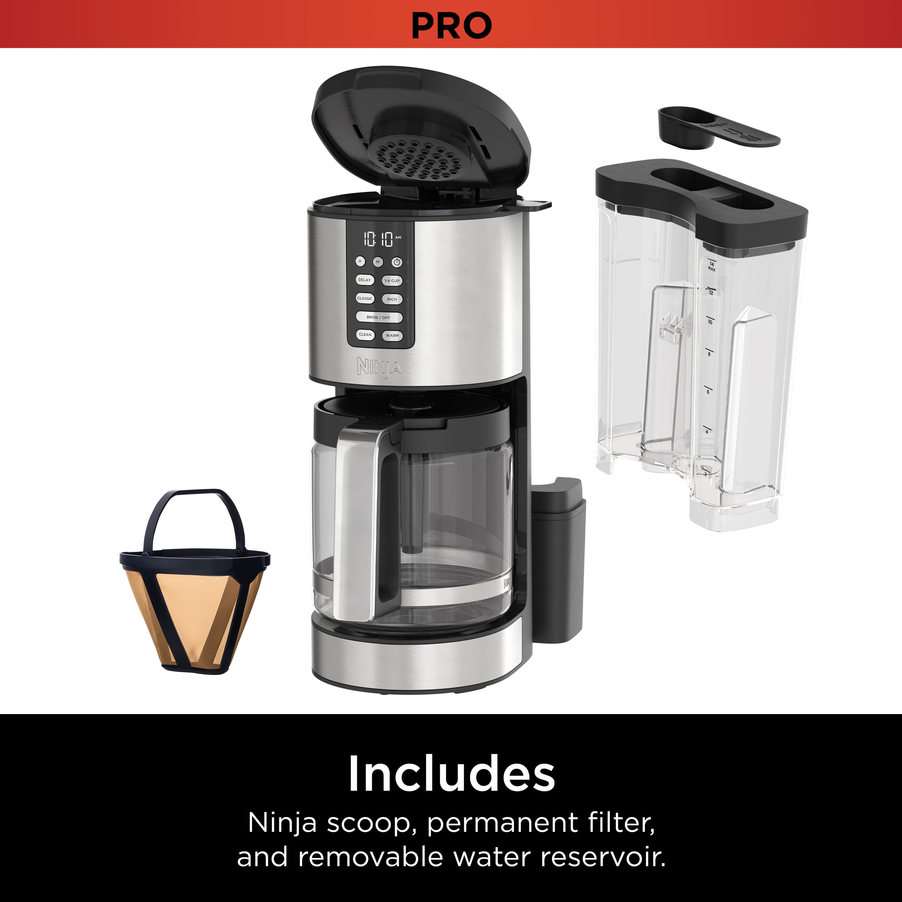 Ninja 14-Cup Black Plastic with Natural Stainless Steel Residential Drip  Coffee Maker in the Coffee Makers department at