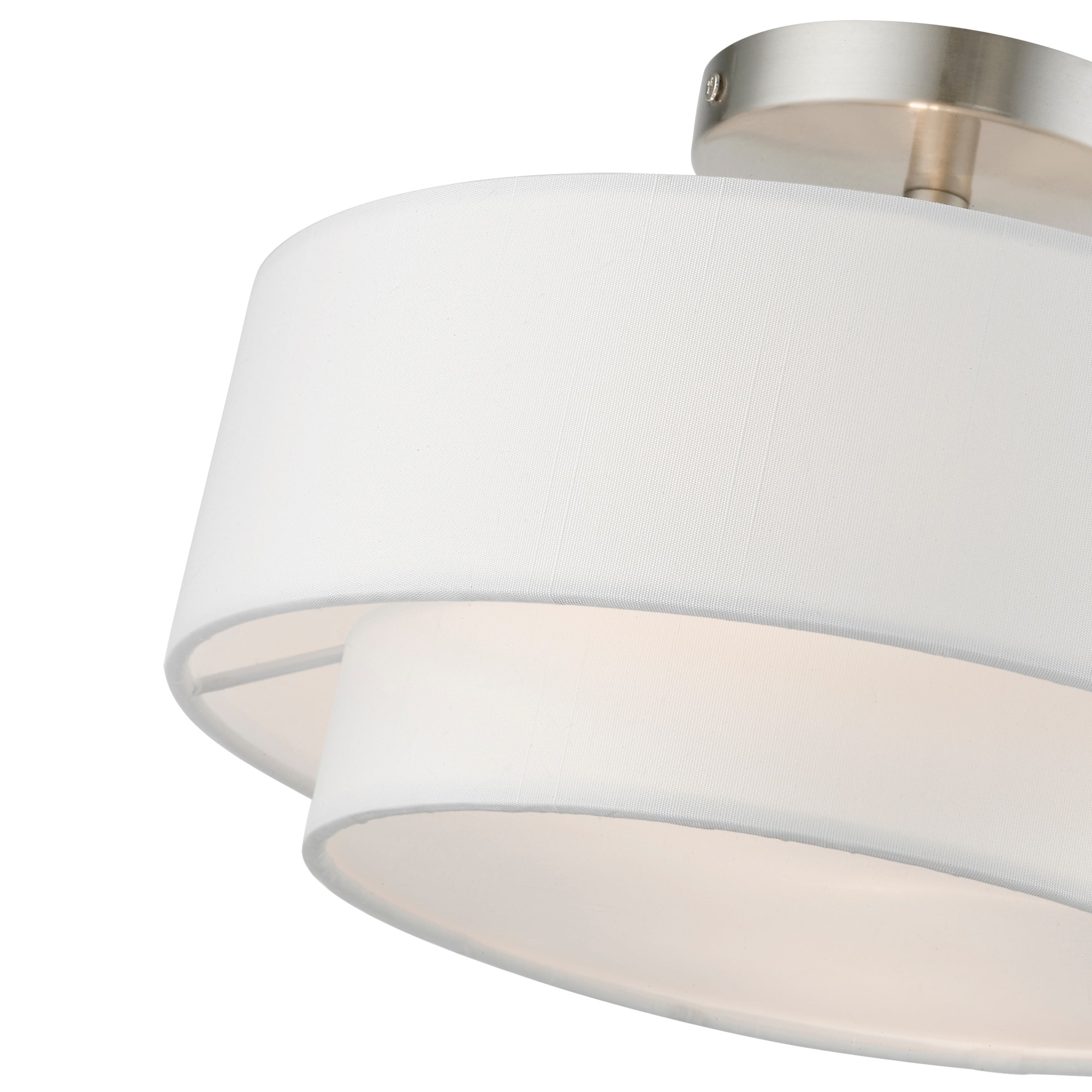 Sleek Brushed Nickel 2-Light Semi-Flush Mount with Off-White Drum Shade