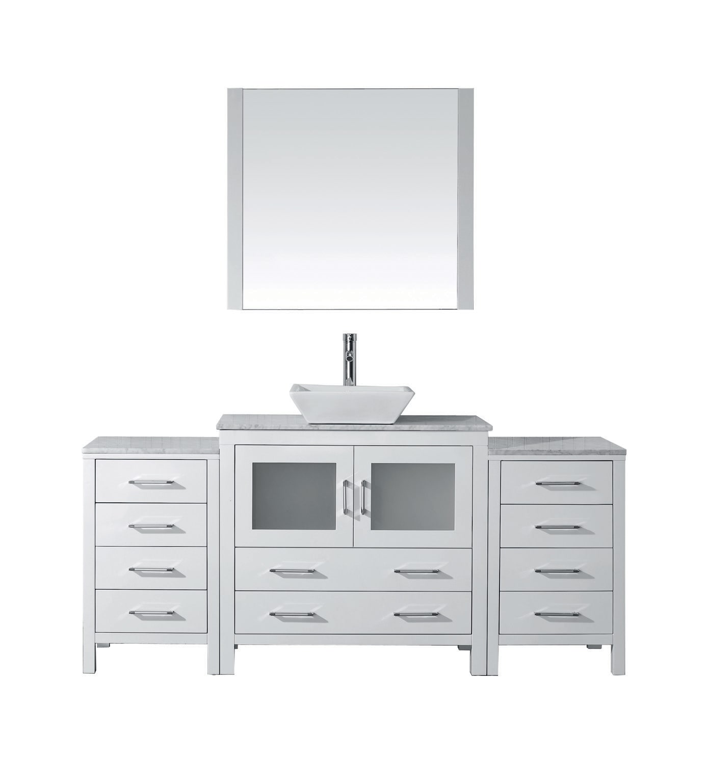 Virtu USA KS-70072-WM-WH Dior 72-in White Single Sink Bathroom Vanity with Italian Carrara White Marble Top (Mirror Included)