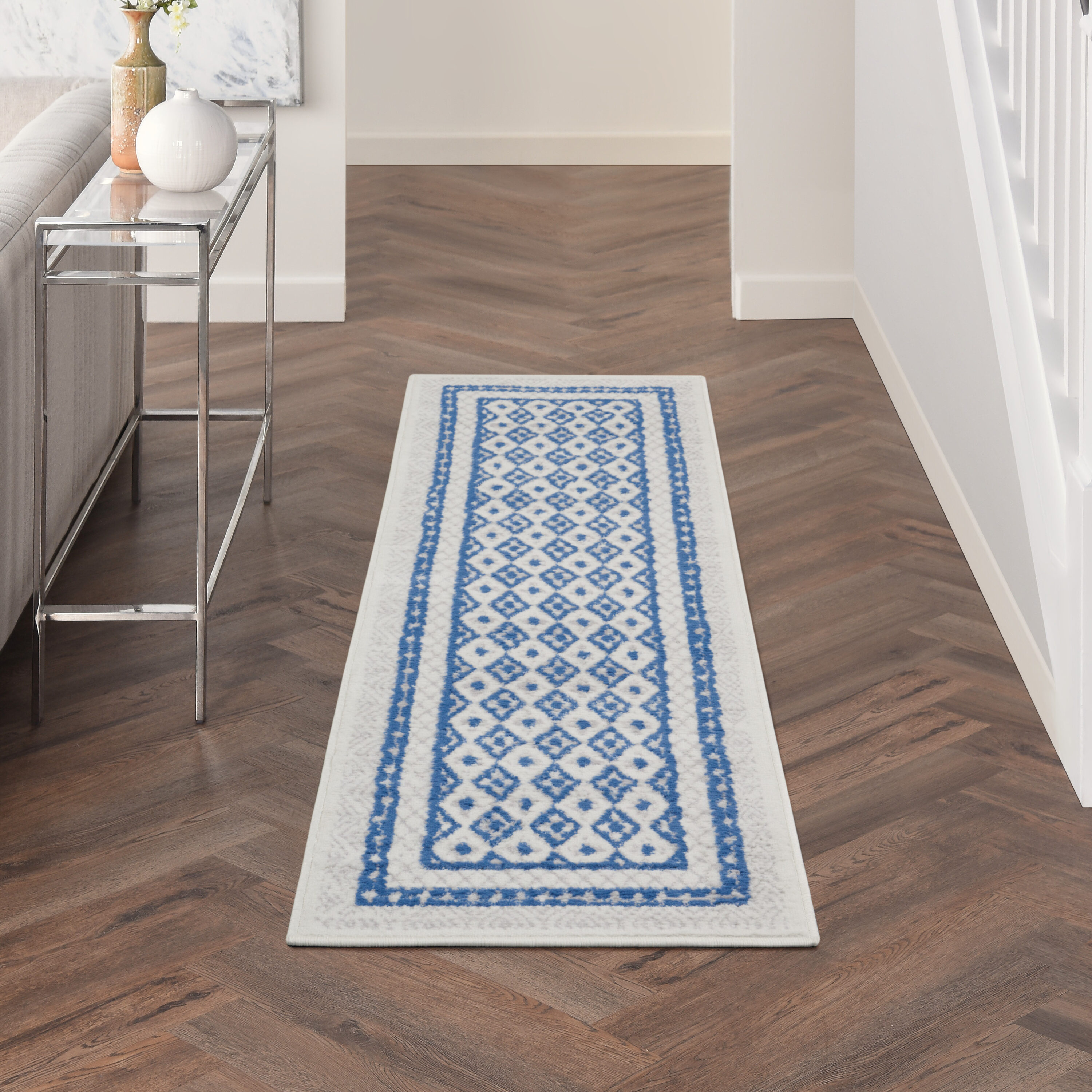 Nourison 99446834027 Whimsicle 2 x 6 (ft) Loomed Polypropylene Ivory Blue Rectangular Indoor Border Runner rug