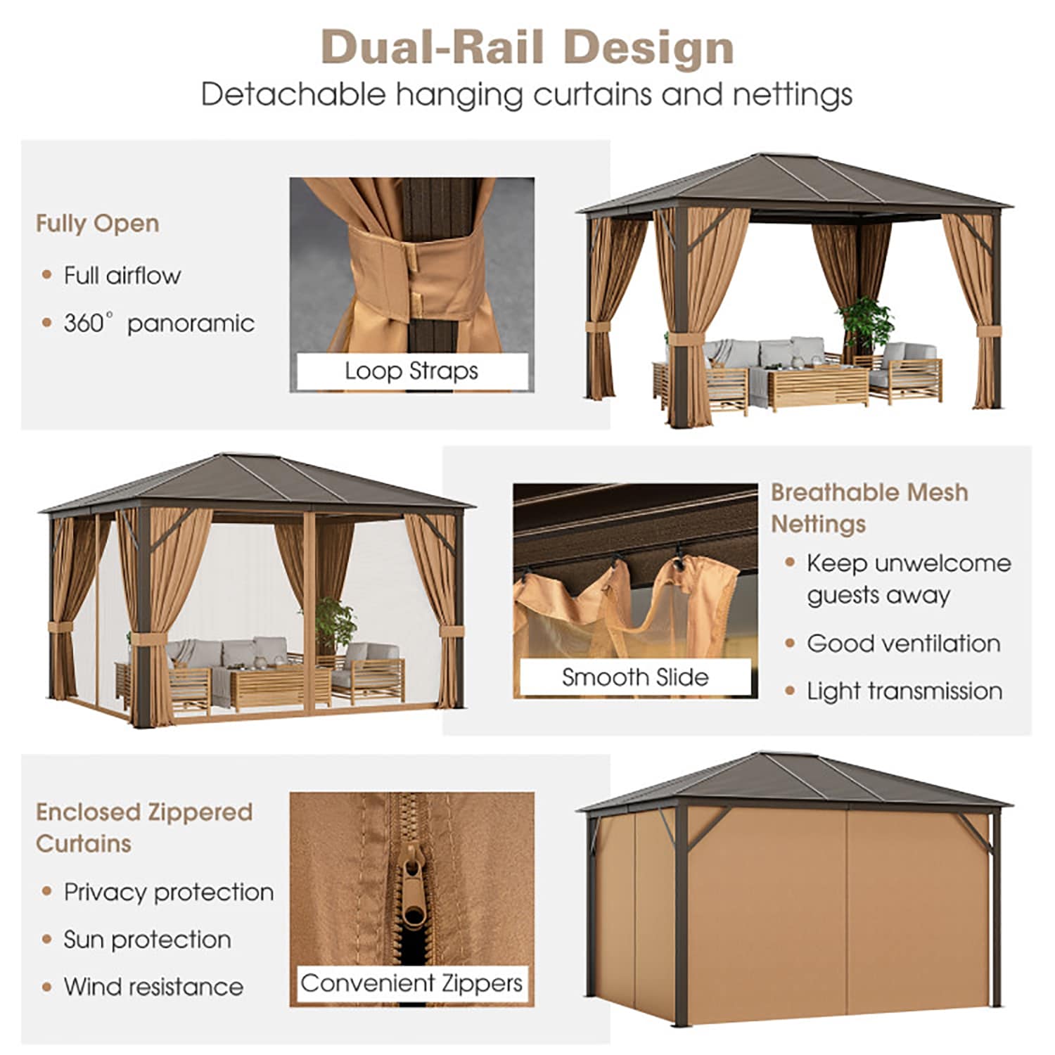 GZMR 12-ft x 10-ft Outdoor Hardtop Gazebo Rectangle Brown Metal Steel ...