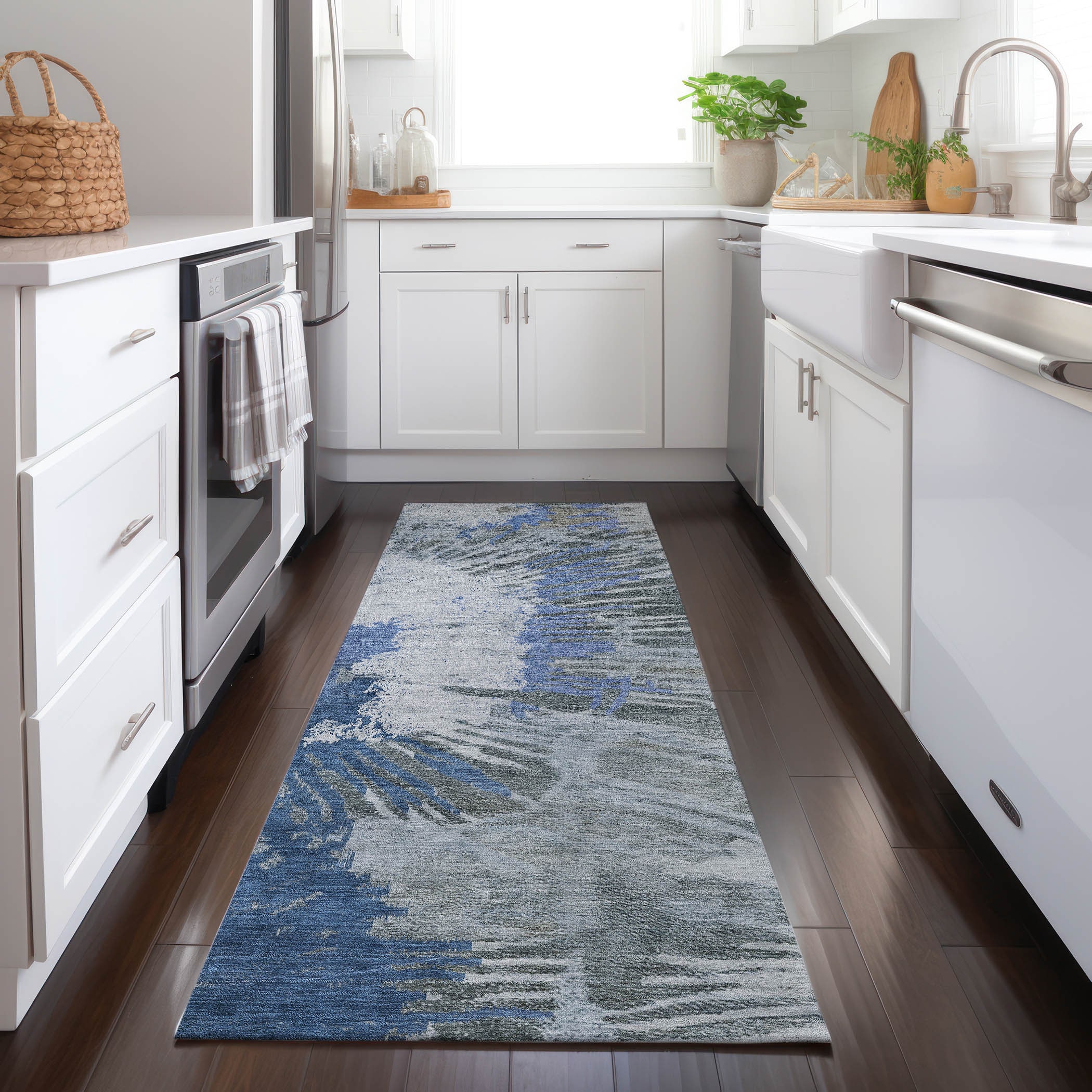 Addison Rugs ACN645BU2X8 Chantille ACN645BU 2 x 7 (ft) Polyester Blue Rectangular Indoor/Outdoor Geometric Machine washable Runner rug
