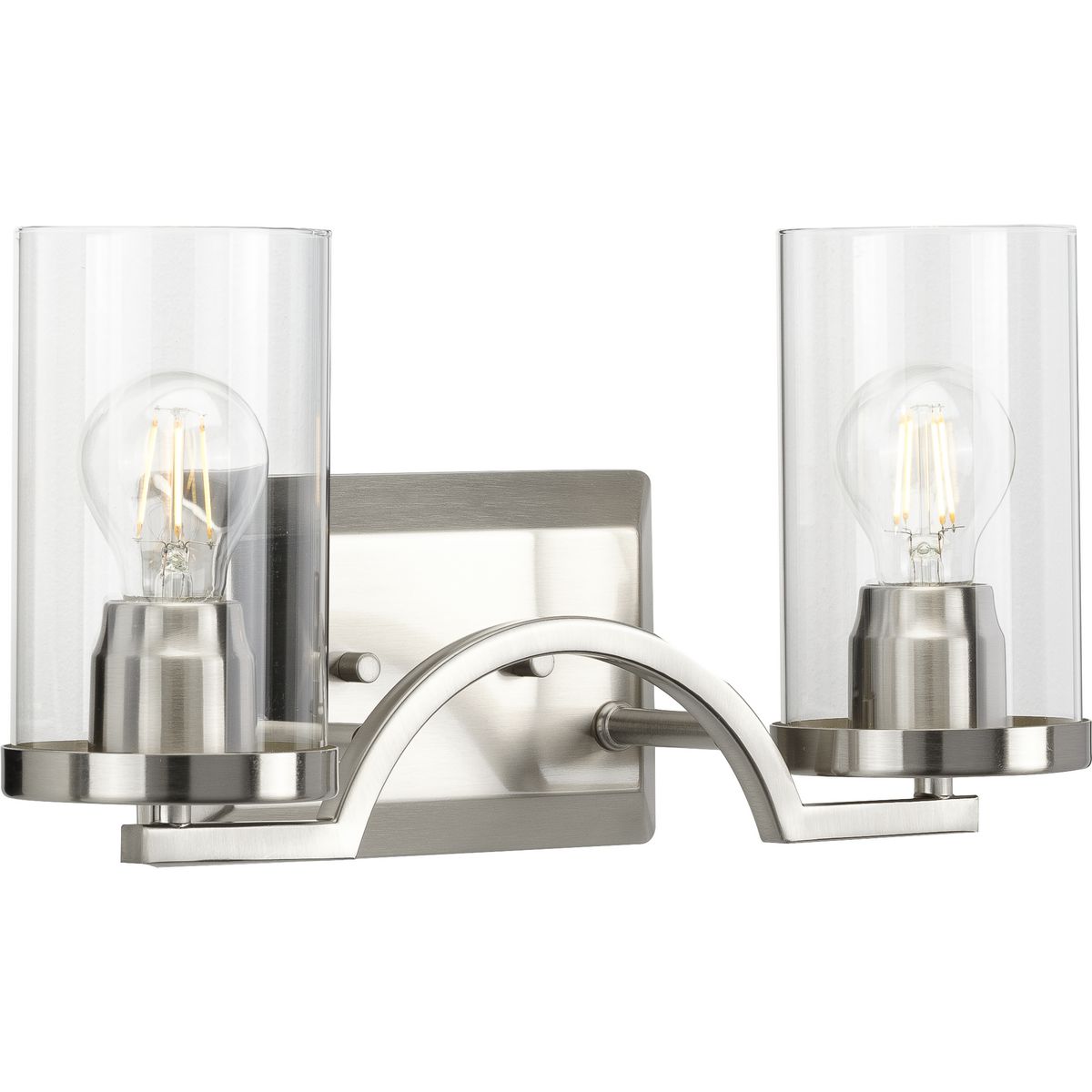 Lassiter Brushed Nickel 2-Light Wall Sconce with Clear Glass Shades