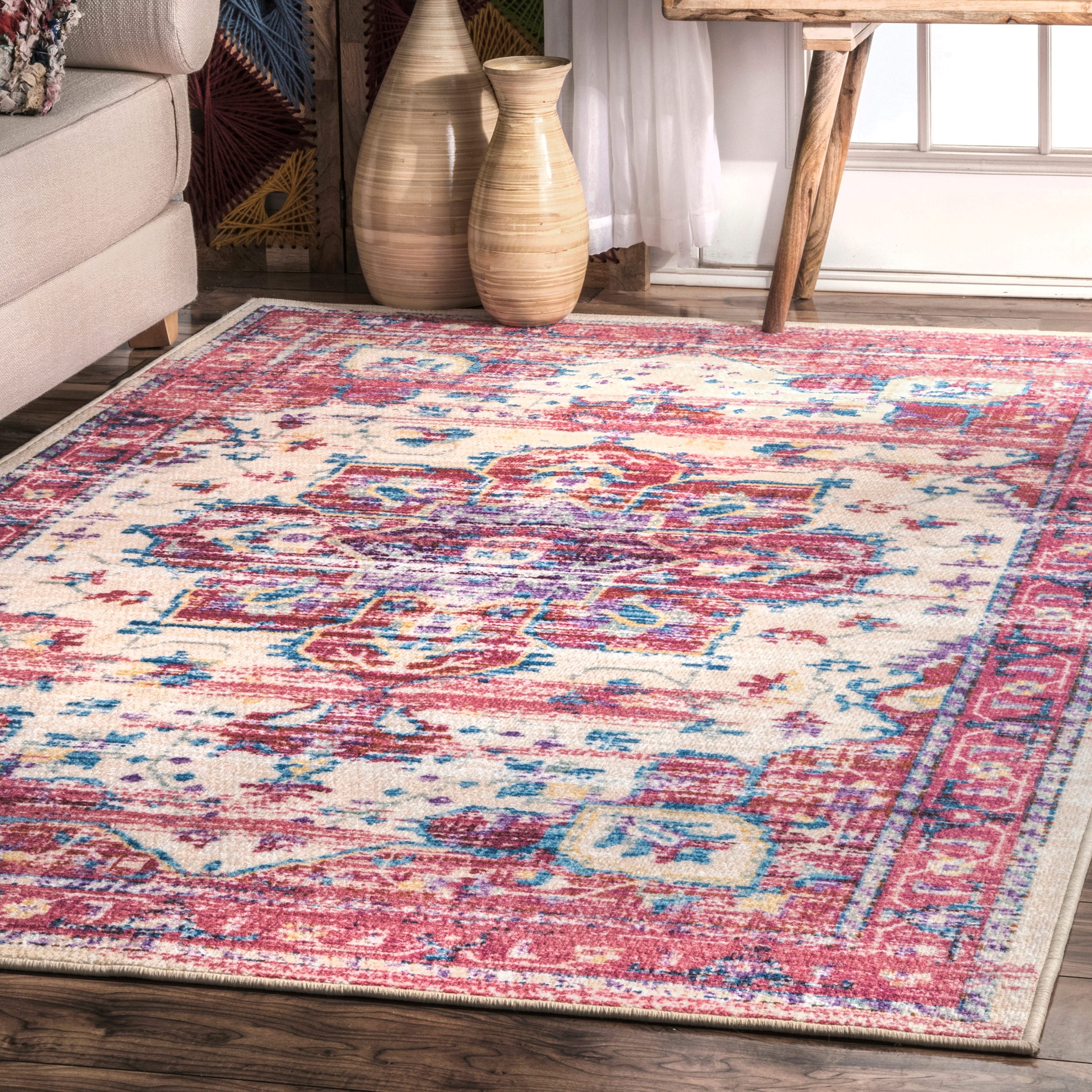 nuLOOM 8 x 10 Pink Indoor Medallion Vintage Area Rug in the Rugs ...