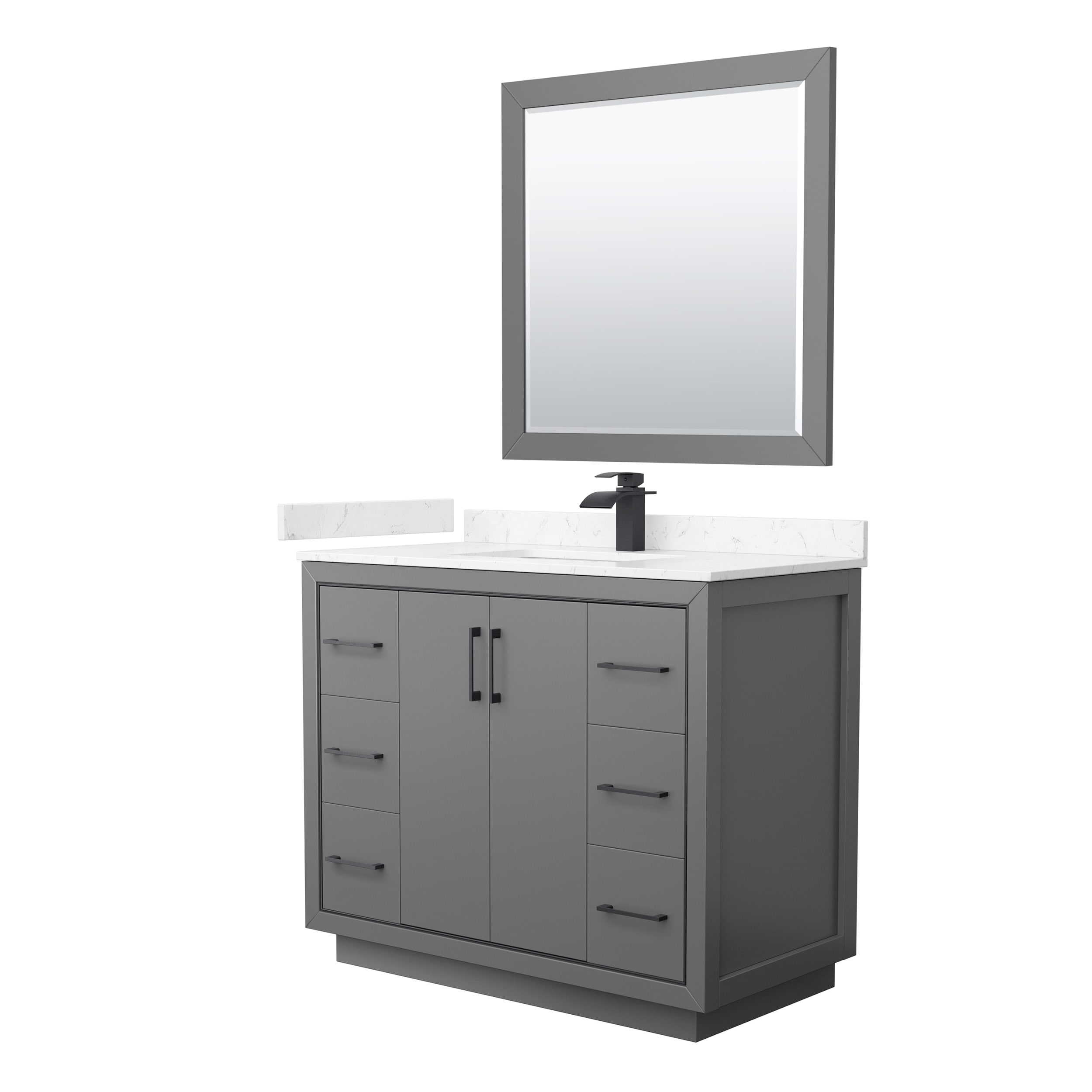 Wyndham Collection WCF111142SGBC2UNSM34 Icon 42-in Dark Gray with Matte Black Trim Undermount Single Sink Bathroom Vanity with Carrara Cultured Marble Top (Mirror Included)