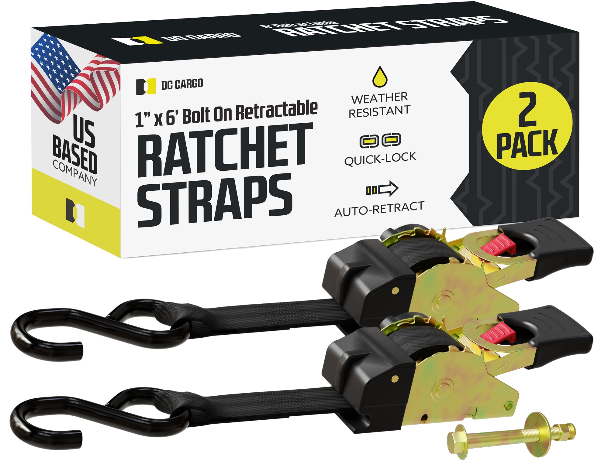 DC Cargo 1-in x 6-ft Retractable Tie Down 1500-lb Break Strength (2-Pack) #16RRBO-2