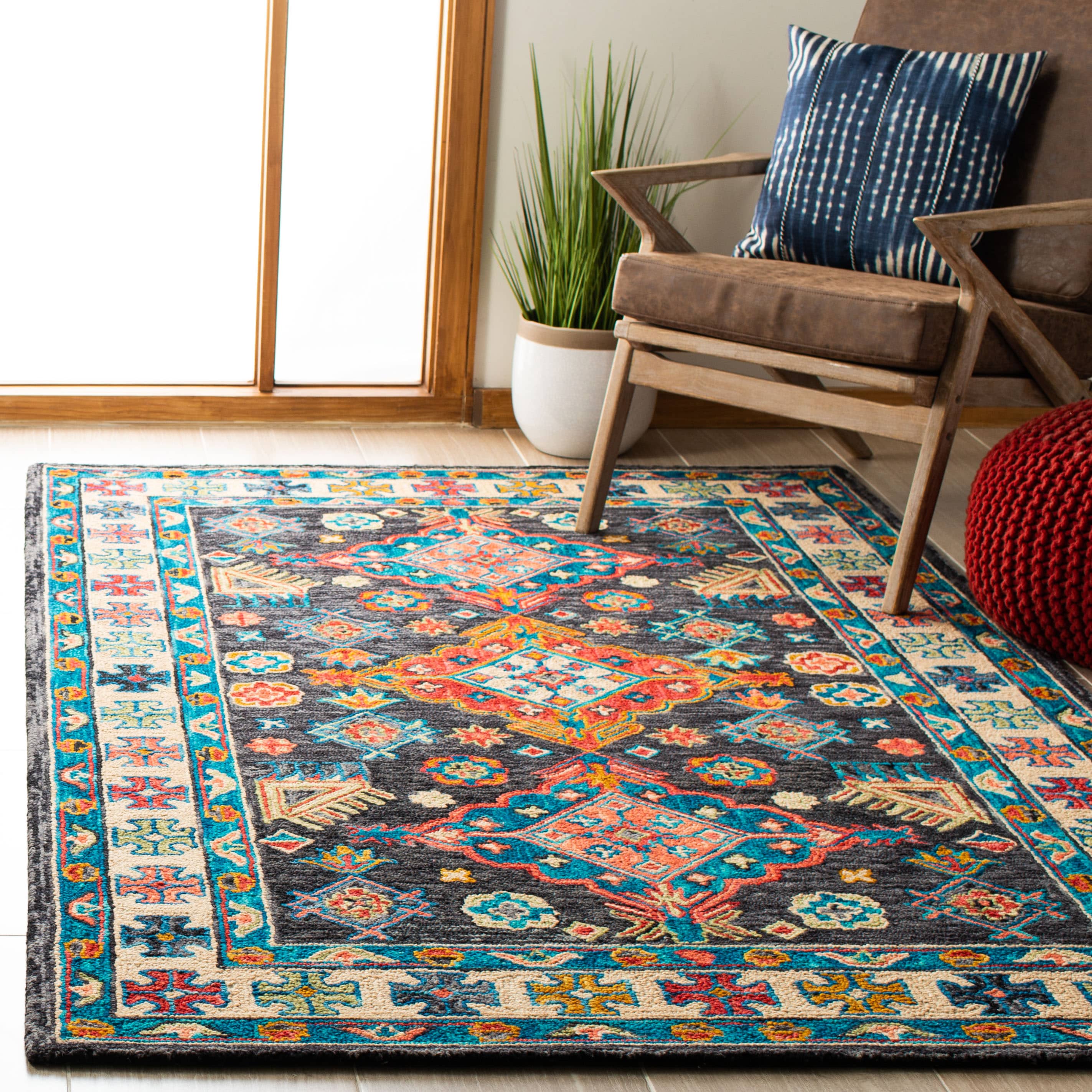  Aspen 521 Charcoal/Blue Traditional 4ft x 6ft Small Rectangle Rug