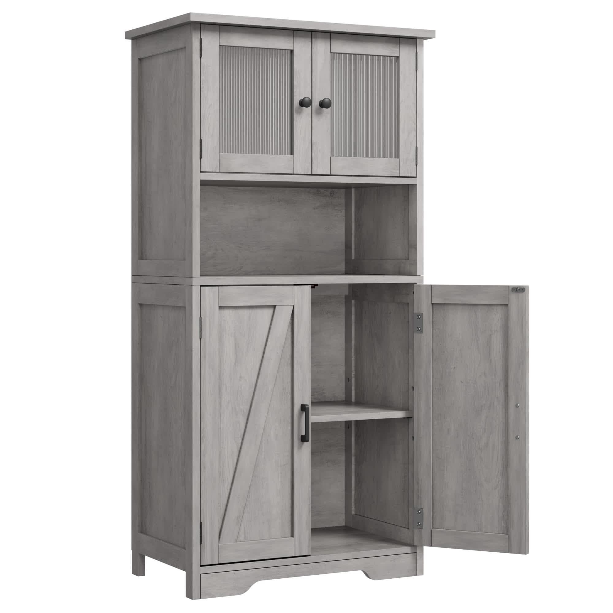 WhizMax Gray 67 Inch Tall Freestanding 3 Tier Storage Cabinet with 4 Doors and Adjustable Shelves for Living Room Dining Room Bathroom Entryway