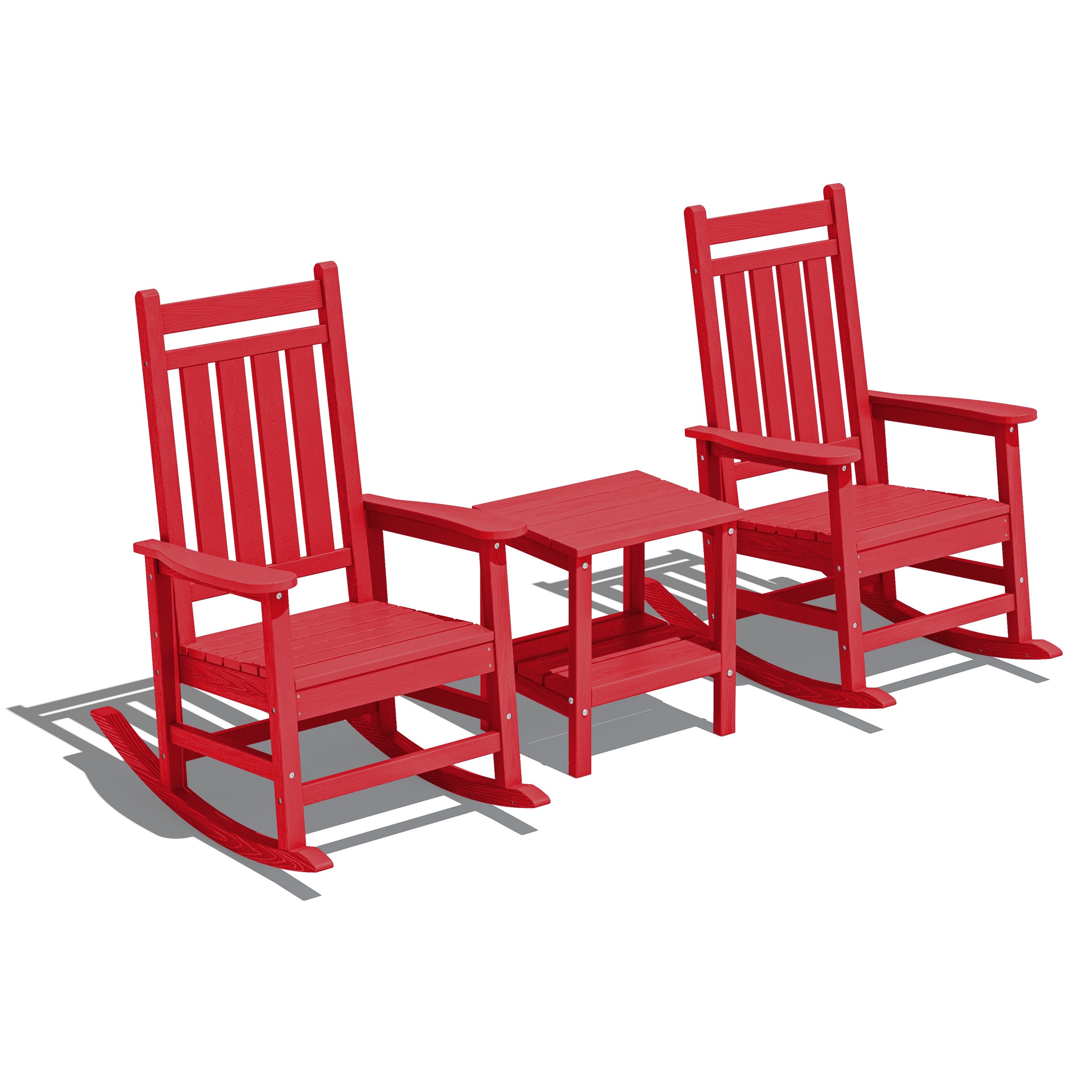 JEAREY GBYY3JT-LR HDPE High-back Patio Rocking Chair Set of 2 Light Red HDPE Frame Rocking Chair with Slat Seat