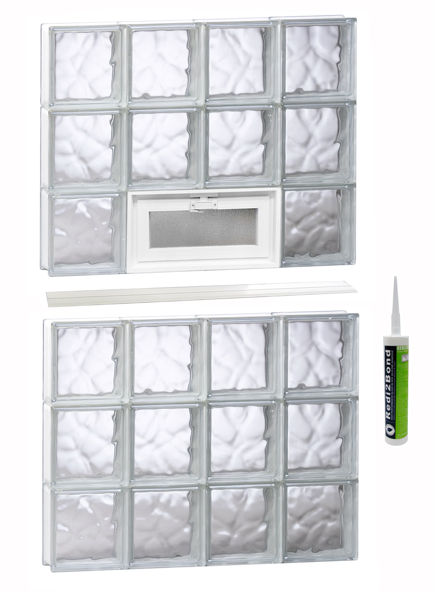 REDI2SET V3248DC Wavy Glass 31-in x 46-1/2-in Frameless Replacement Vented Glass Block Window