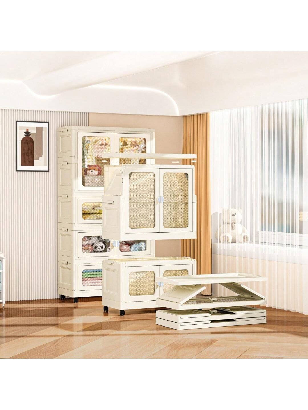 WhizMax 1GGL-PHK-33UPQ3MP 1 Piece Of Plastic Free Installation Hanging Clothes Storage Cabinet Household Simple Folding Plastic Storage Cabinet Snack Rack Sundries Storage Box Beige