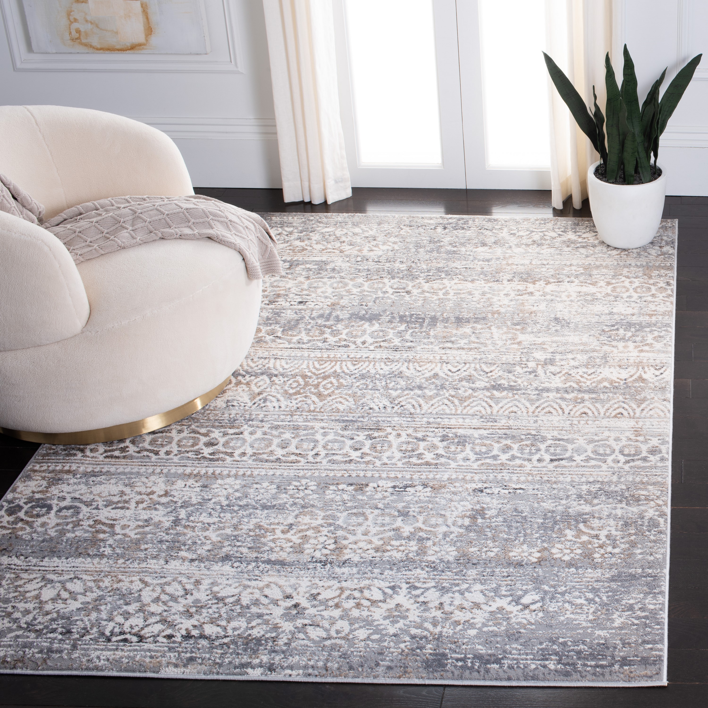 Safavieh ALA484H-5 Amelia Hinako 5 x 8 (ft) Loomed Synthetic Gray/Gold Rectangular Indoor Floral/Botanical Bohemian/Eclectic Area rug