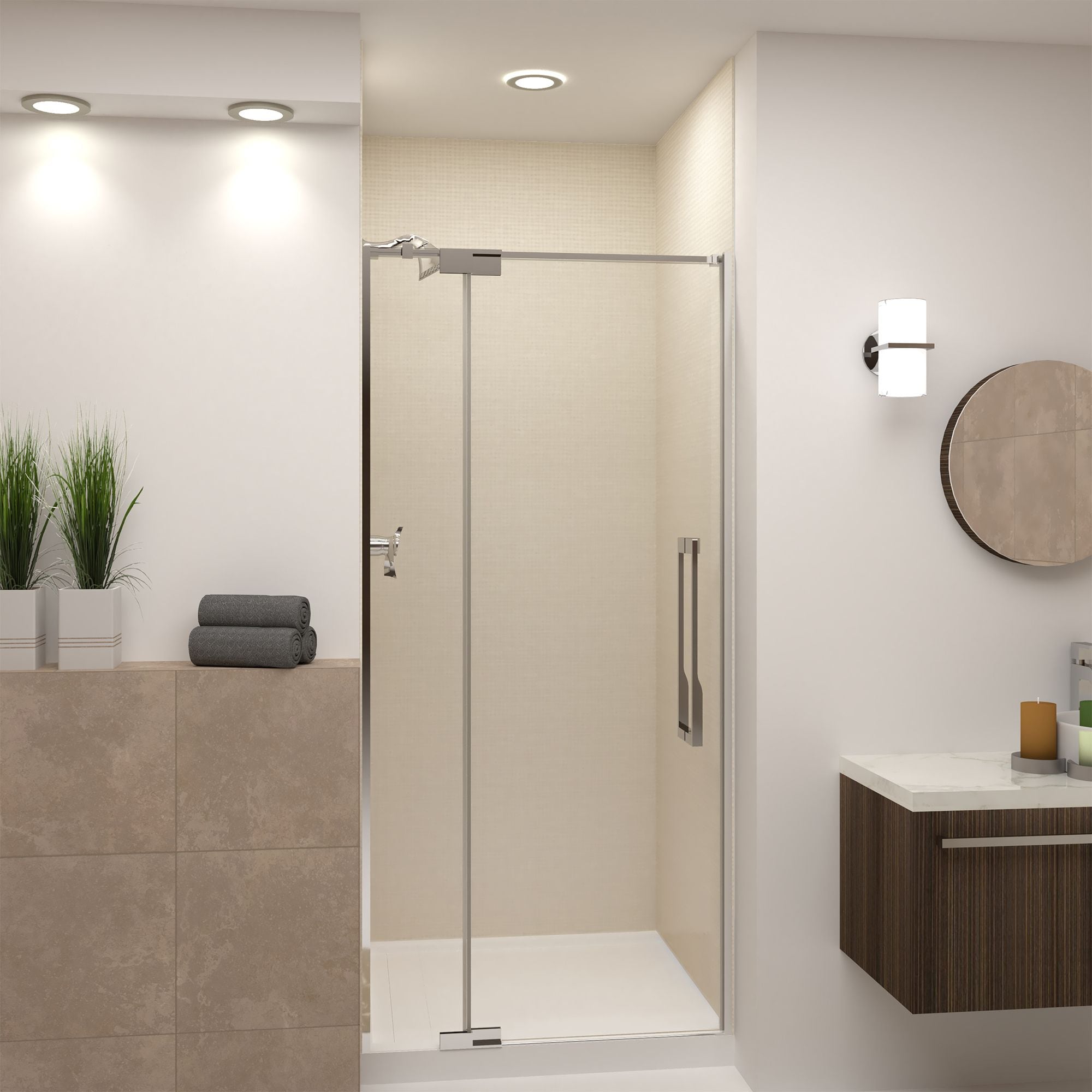 Transolid IPD367610C-J-PC Irene Polished Chrome 32-in to 36-in x 76-in Semi-frameless Pivot Shower Door