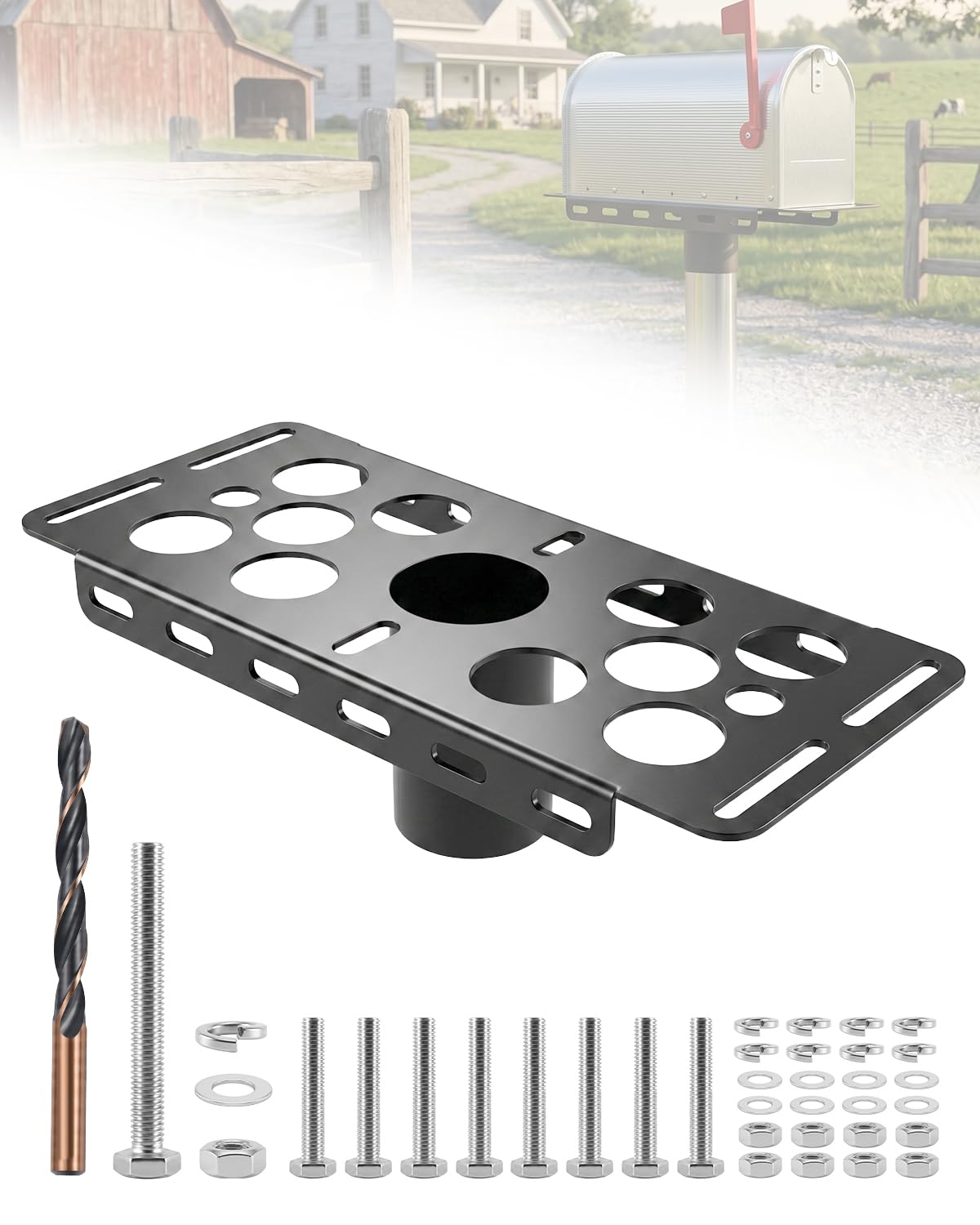 SenQWFa  Steel Mailbox Post Mount Bracket for 2-3/8 Inch Round Pole Heavy Duty Mailbox Mounting Plate with Downward Flanges Universal Mailbox