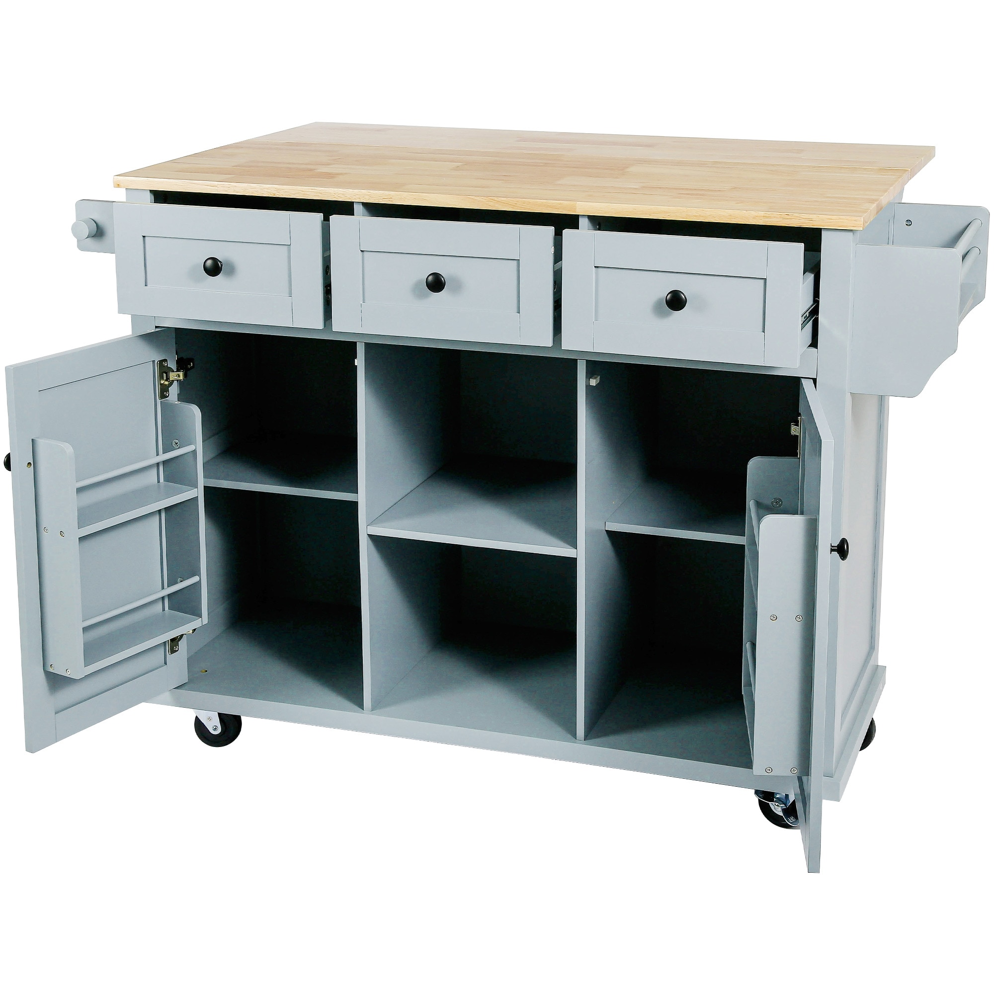 Nestfair CKK028N Blue Wood Base with MDF Wood Top Rolling Kitchen Island ( 29.5-in x 53.1-in x 37.2-in )