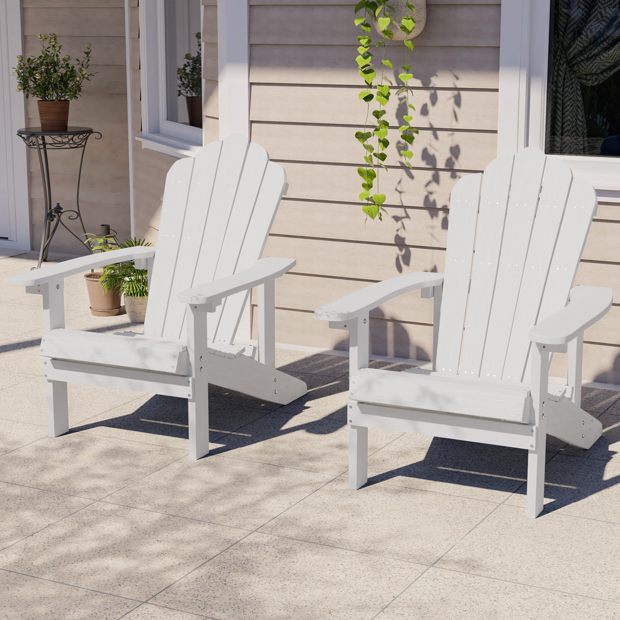 ACEGOSES LW-M2-55-WT-2 Adirondack Chair Set of 2 White Stationary Adirondack Chair with White Solid Seat