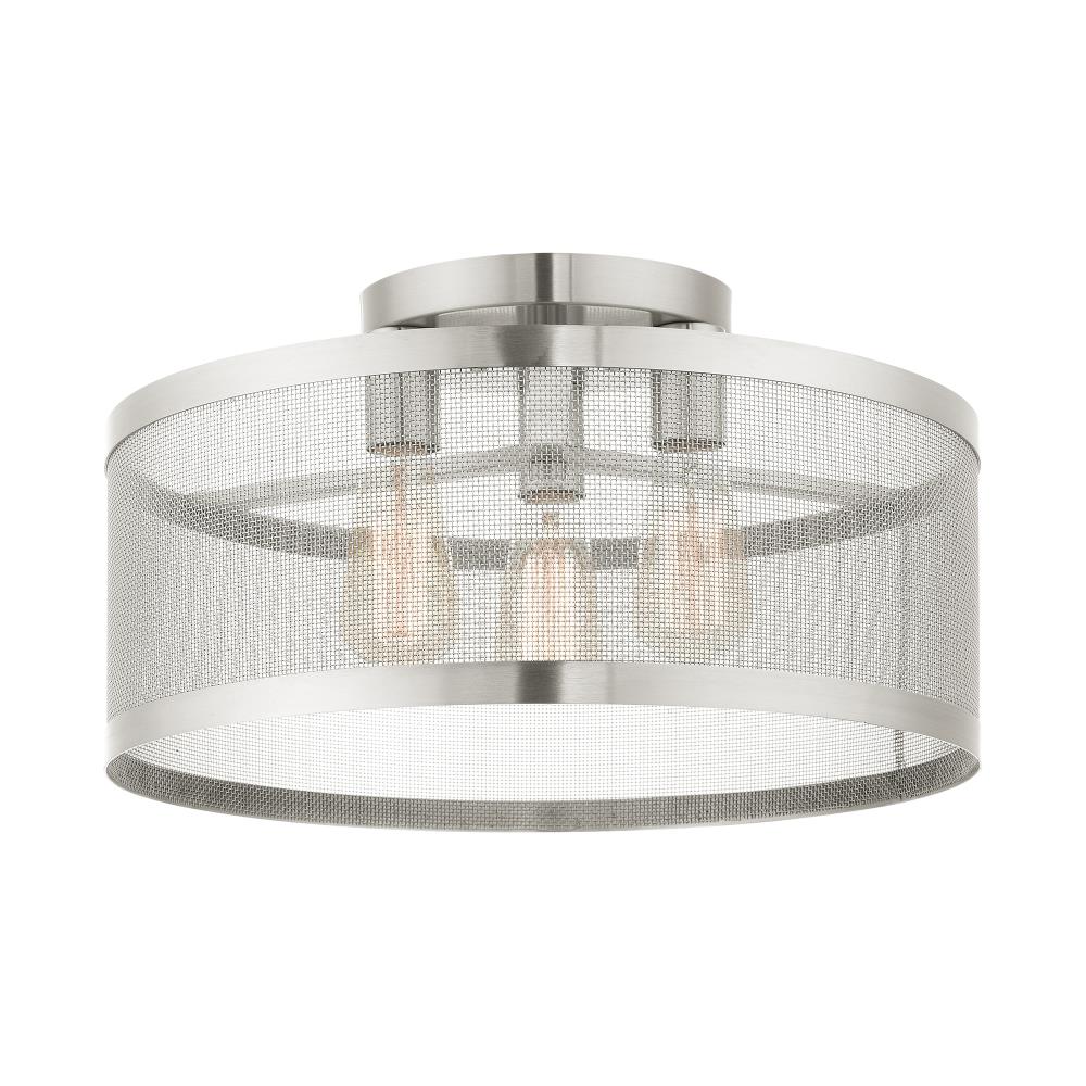Livex Lighting 46219-91 Industro 3 -Light 18-in Brushed Nickel Semi Flush Mount Light