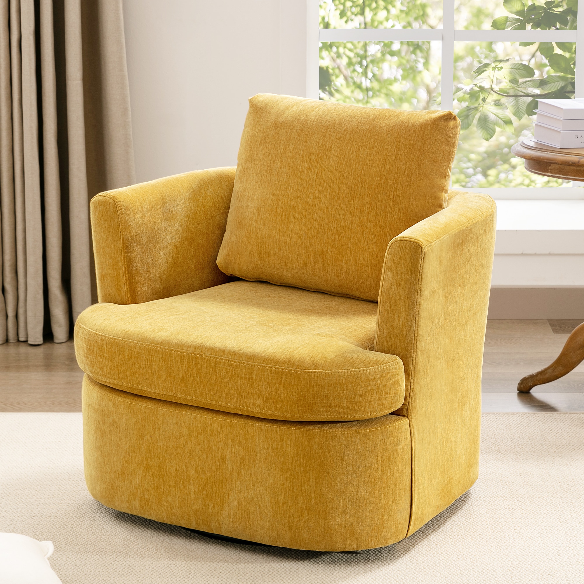LUE BONA SN-003-03LS Modern Mustard Chenille Swivel Barrel Chair