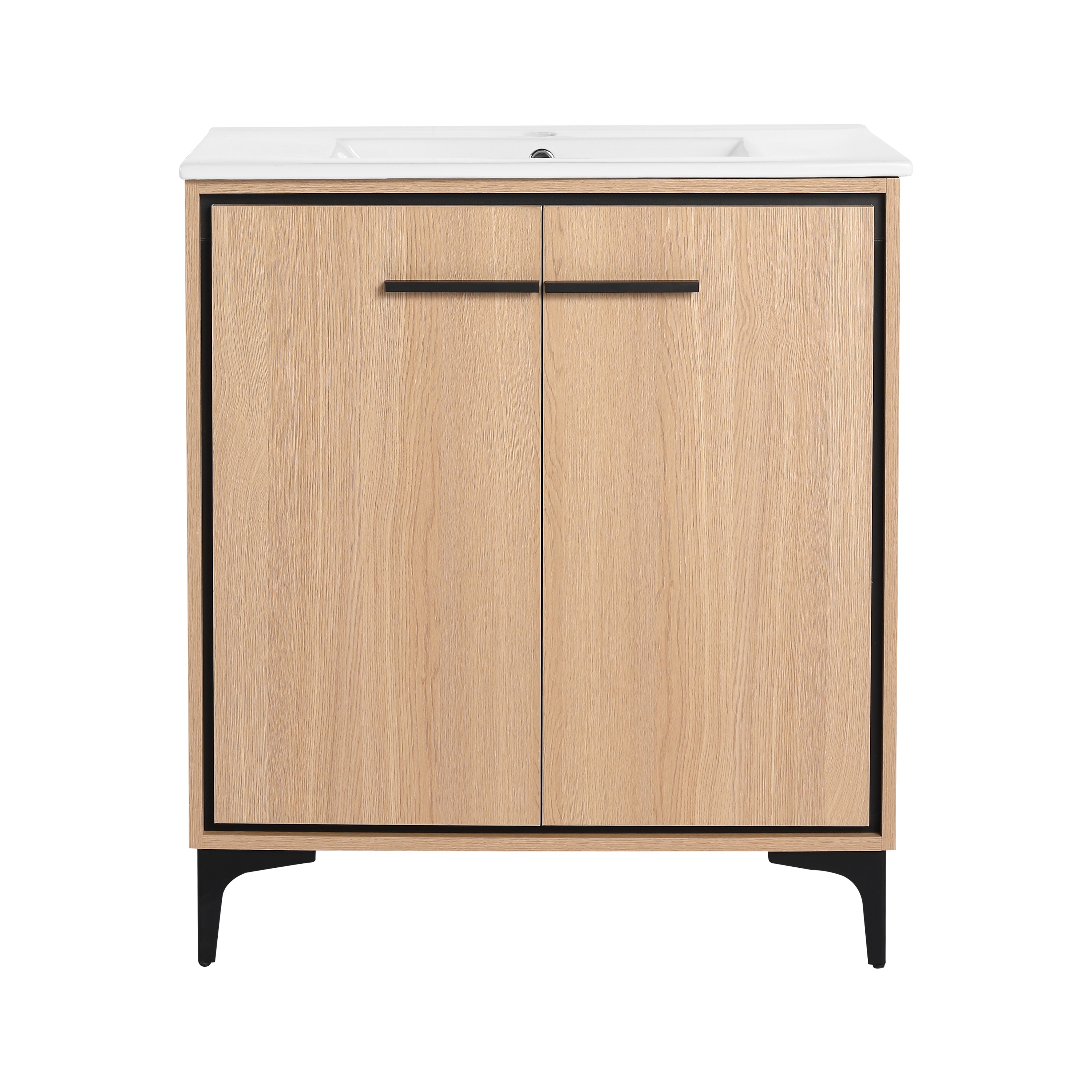 WELLFOR GLEM-S00024 30-in Oak Single Sink Bathroom Vanity with Ceramic Ceramic Top