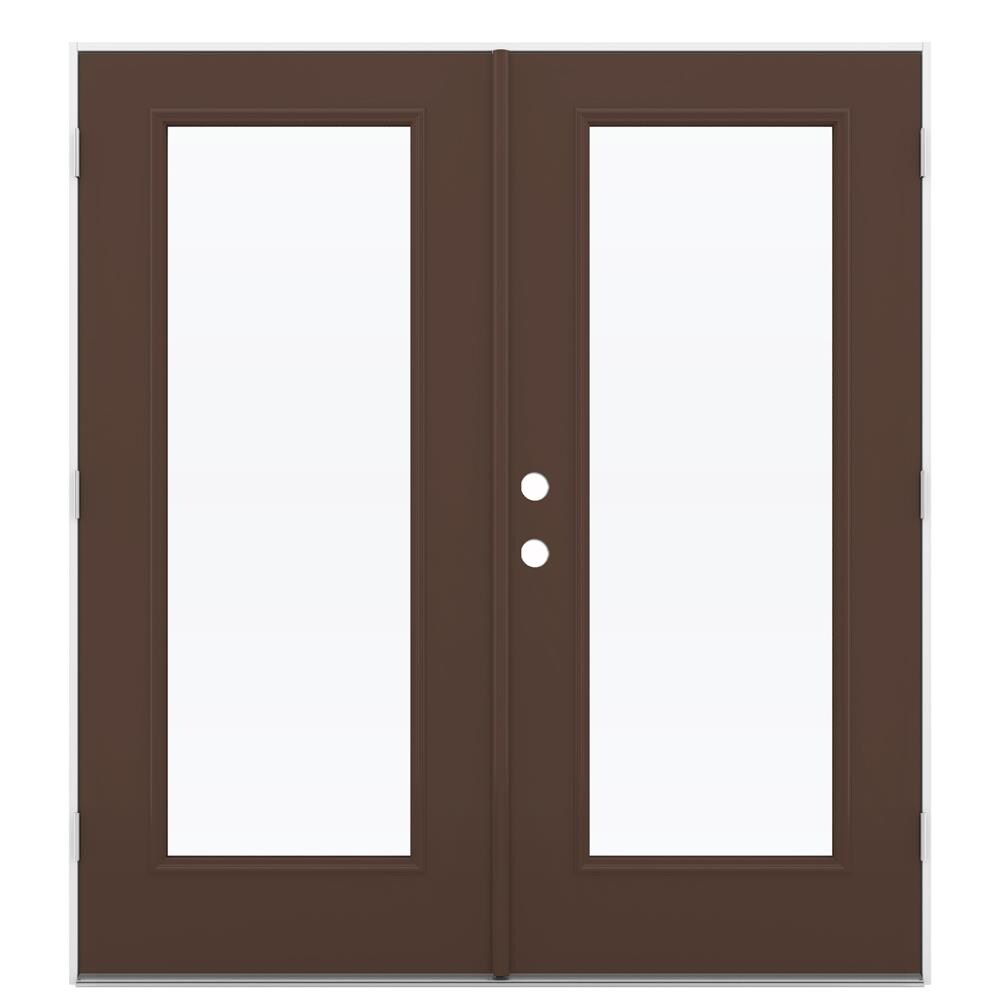 French 72-in x 80-in x 4-9/16-in Jamb Low-e Dark Chocolate Steel French Left-Hand Outswing Double Patio Door in Brown | - JELD-WEN LOWOLJW205900085