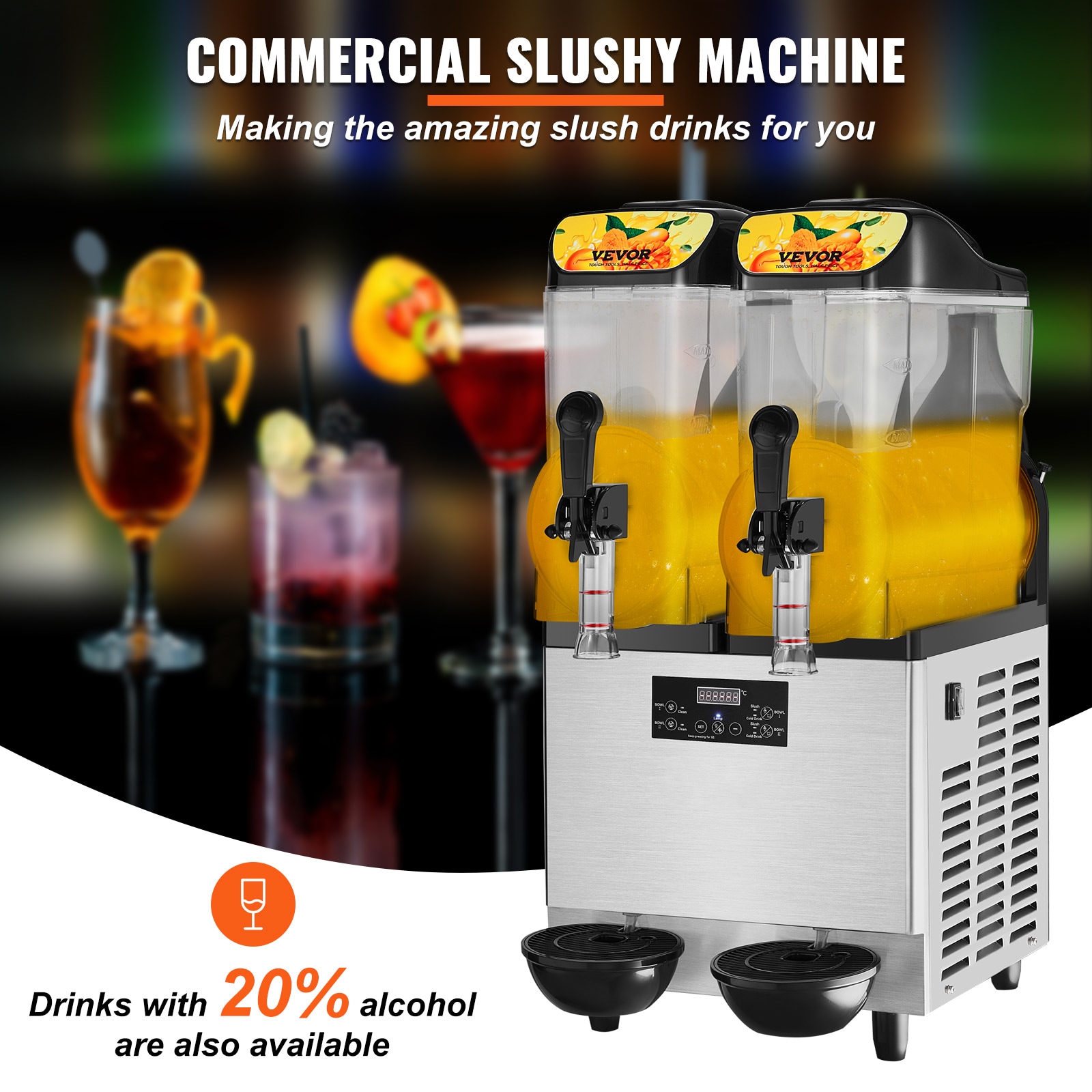 VEVOR 844 oz. Commercial Slushy Machine 1600W Frozen Drink Machine