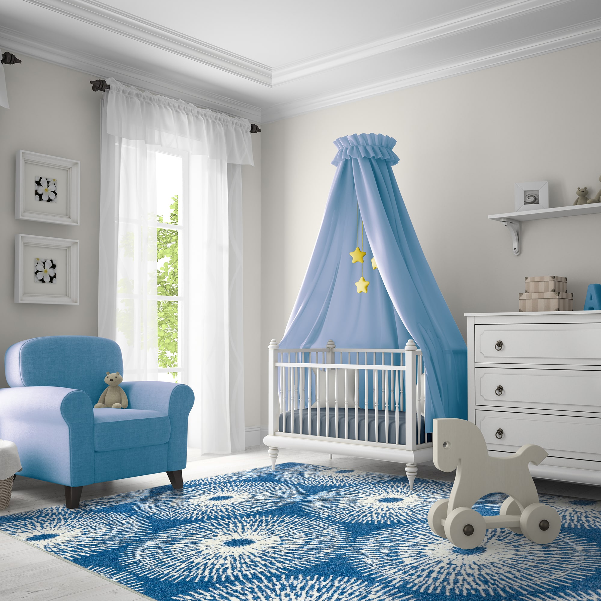 Joy Carpets 2114C-03 Claremont Kids 5 x 8 (ft) Tufted Nylon Blue Skies Rectangular Indoor Floral/Botanical Area rug