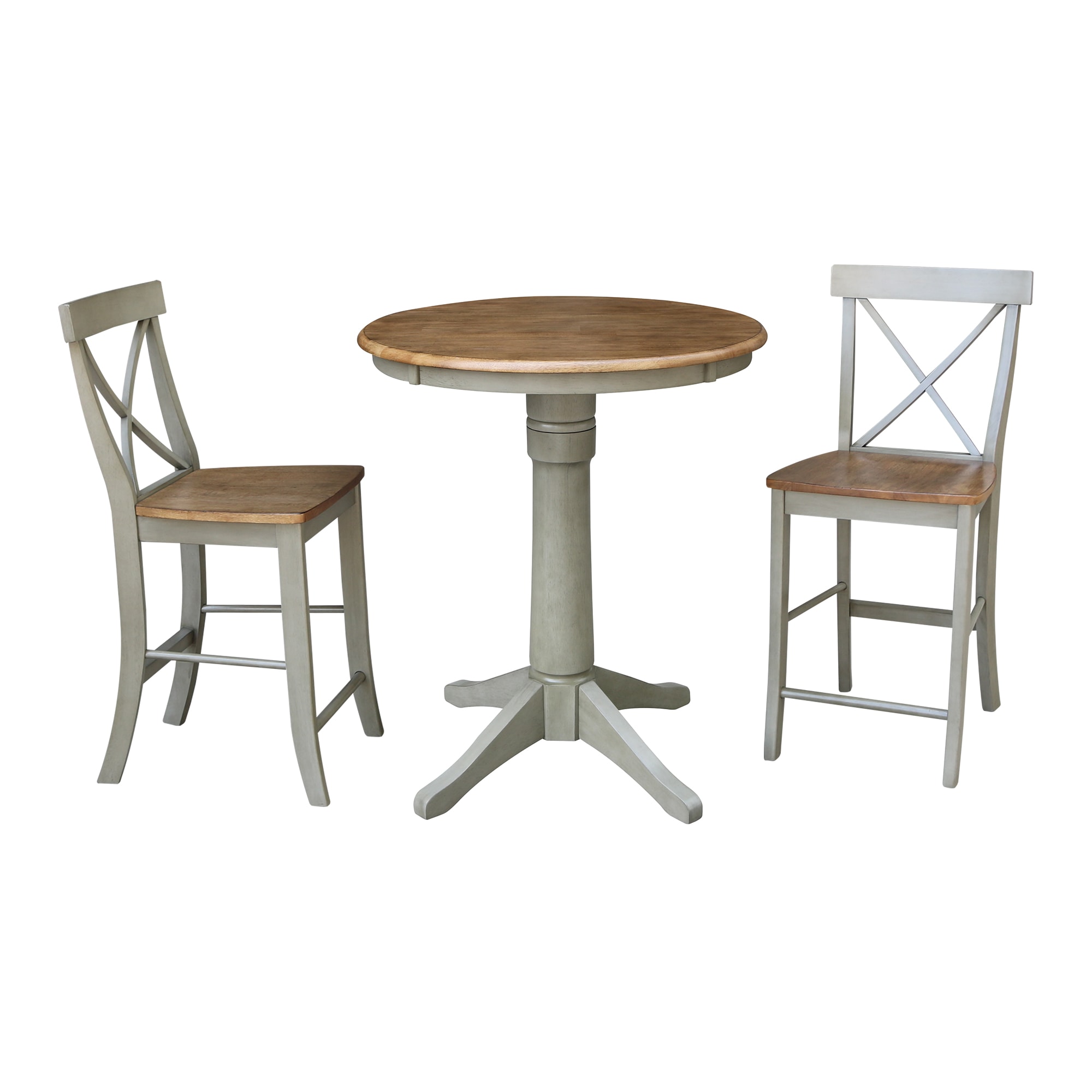 International Concepts K41-30RT-27B-S6132-2 Distressed Hickory/Stone Casual Dining Room Set with Round Table (Seats 2)