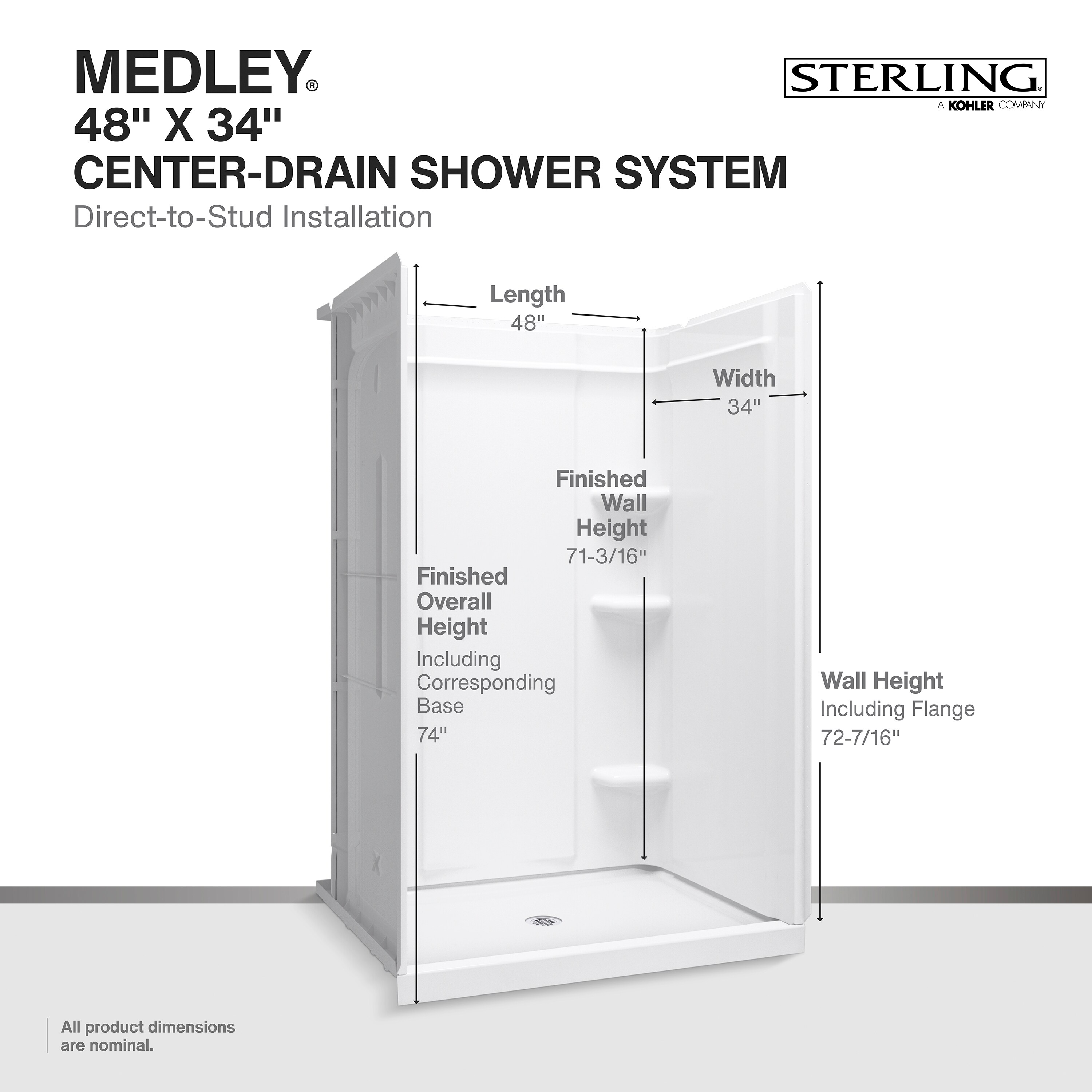 Sterling Oak Portland Cement Corner Shower Kit