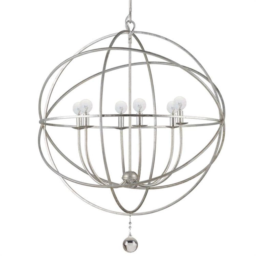 Olde Silver 6-Light Sphere Chandelier with Clear Glass Drops