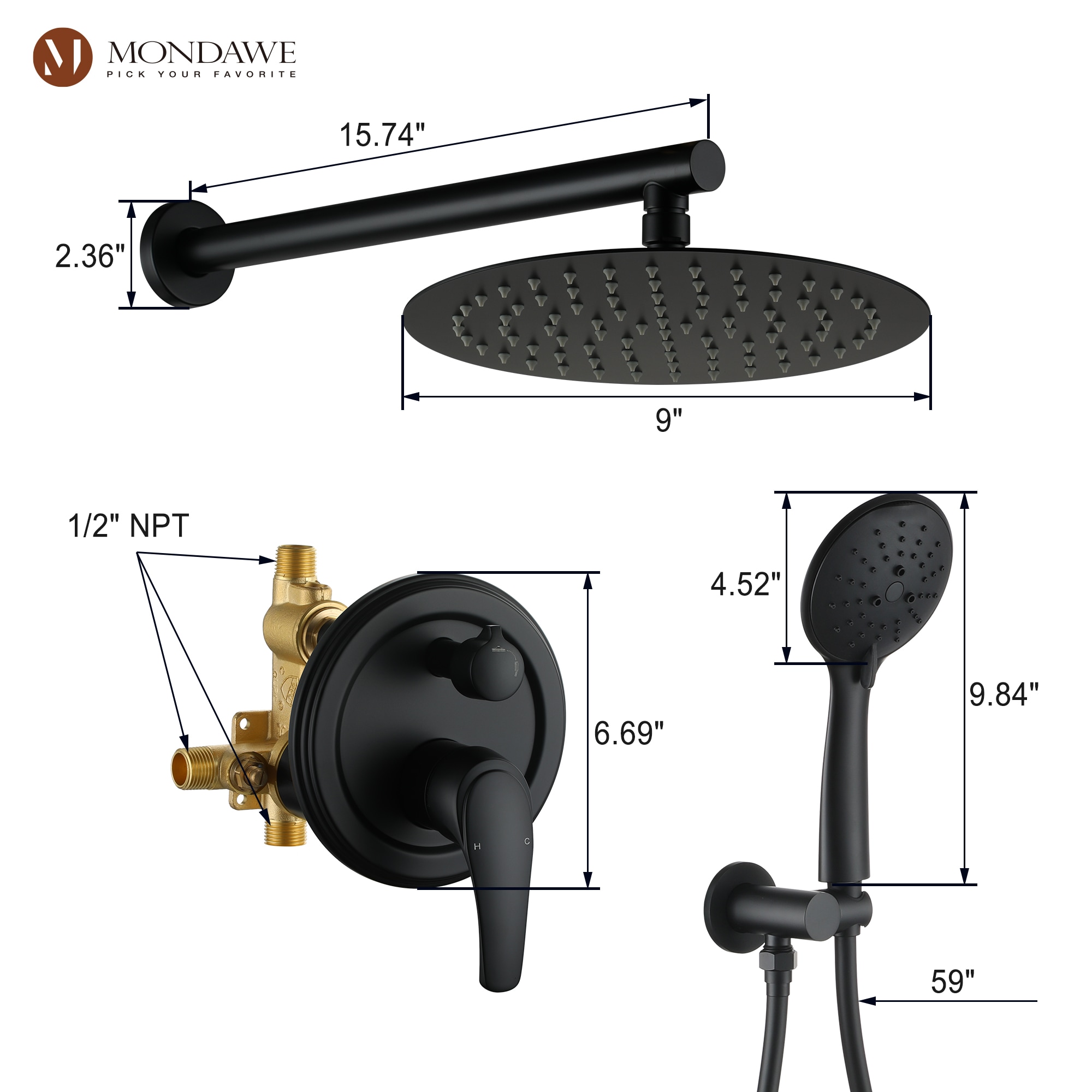 Mondawe MD-SMD040B Showerhead-Bar-Panels - View #6